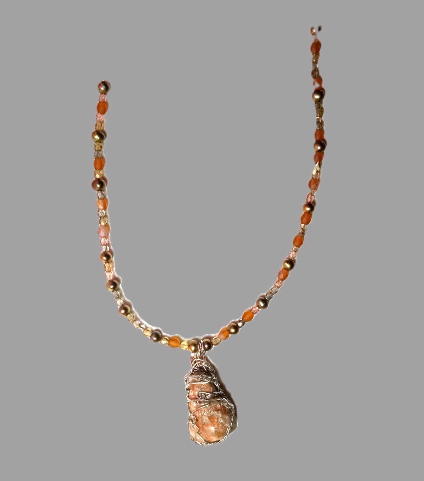 Orange Jade Wire Wrap Necklace