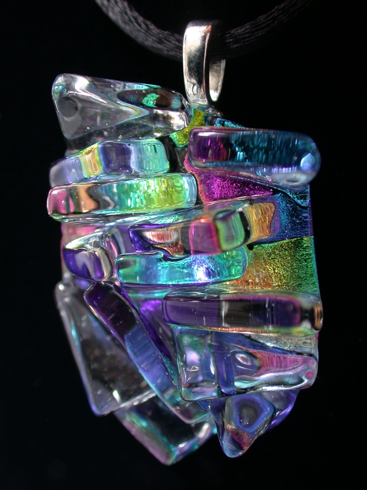 HANDCRAFTED Dichroic Sculptured Fused Glass Pendant / FOCAL PIECE
