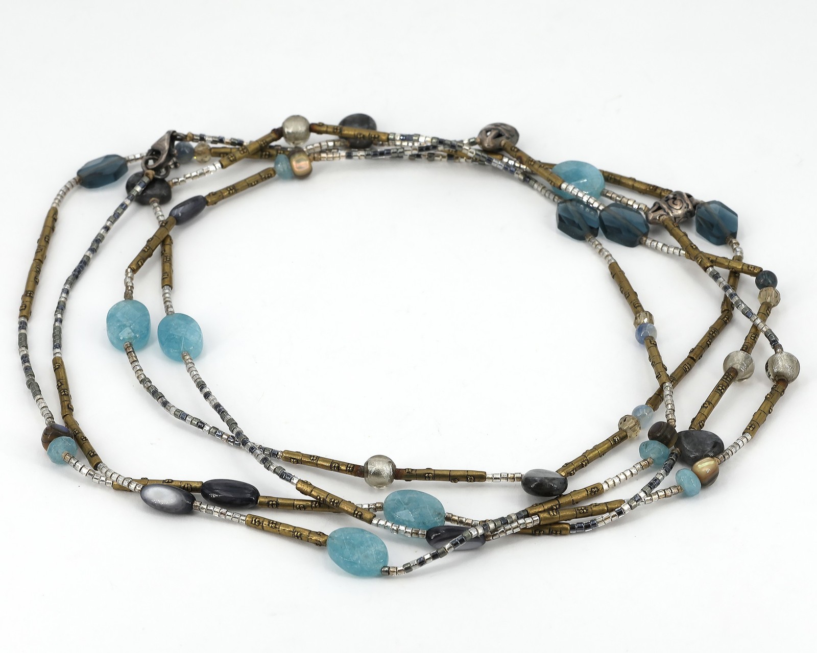 Silpada OLIVIA Mixed Metals Quartzite Shell Larvikite Kyanite 60″ Necklace N2461