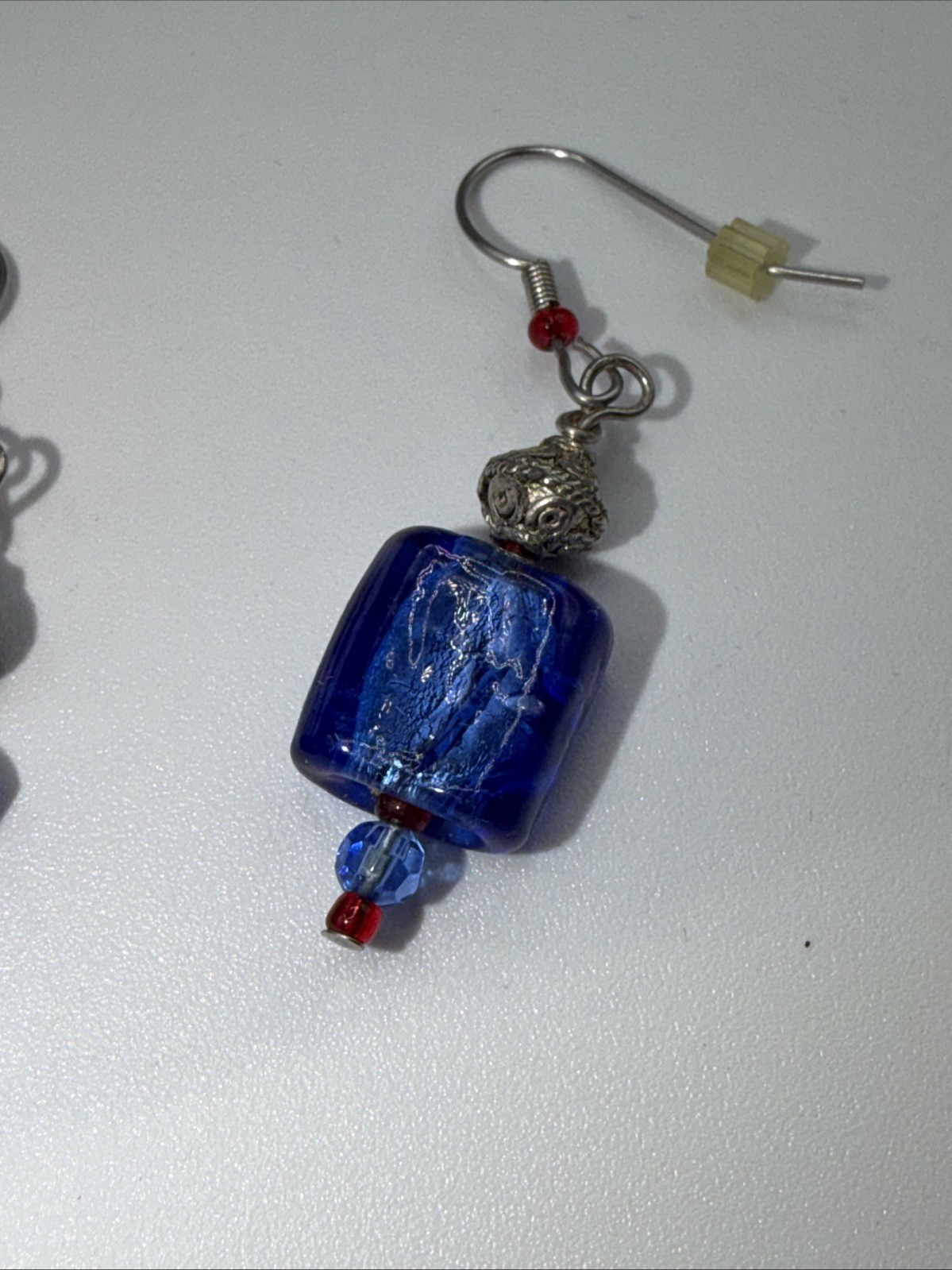 Dichroic Fused Glass Art Pendant Blue Red Signed , 925 Clasp & Matching Earrings