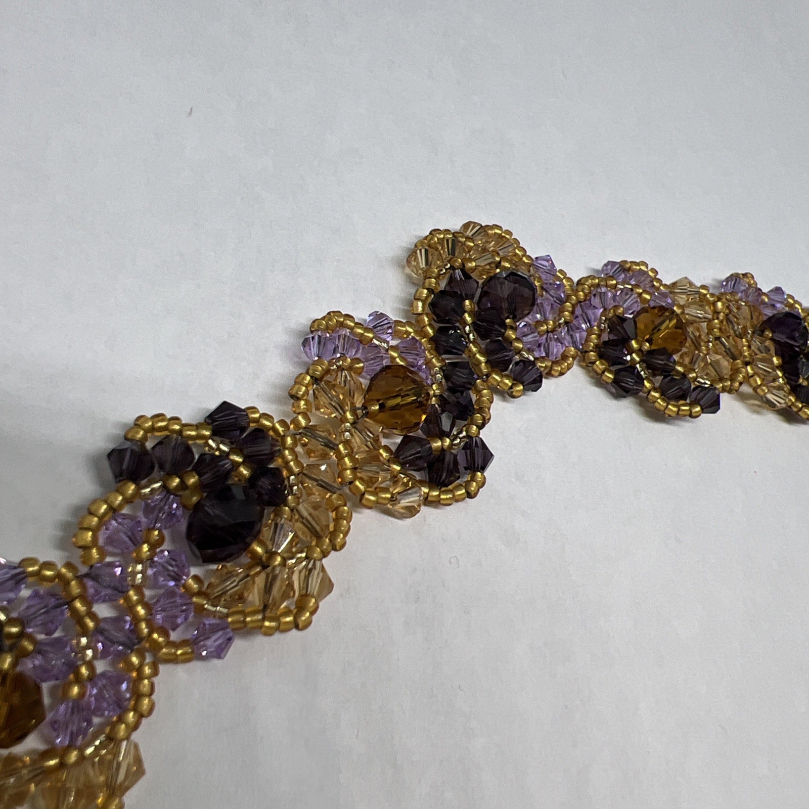 Handmade Purple Orange Beaded Seed Bead 18”-20” Necklace 14KGF Clasp