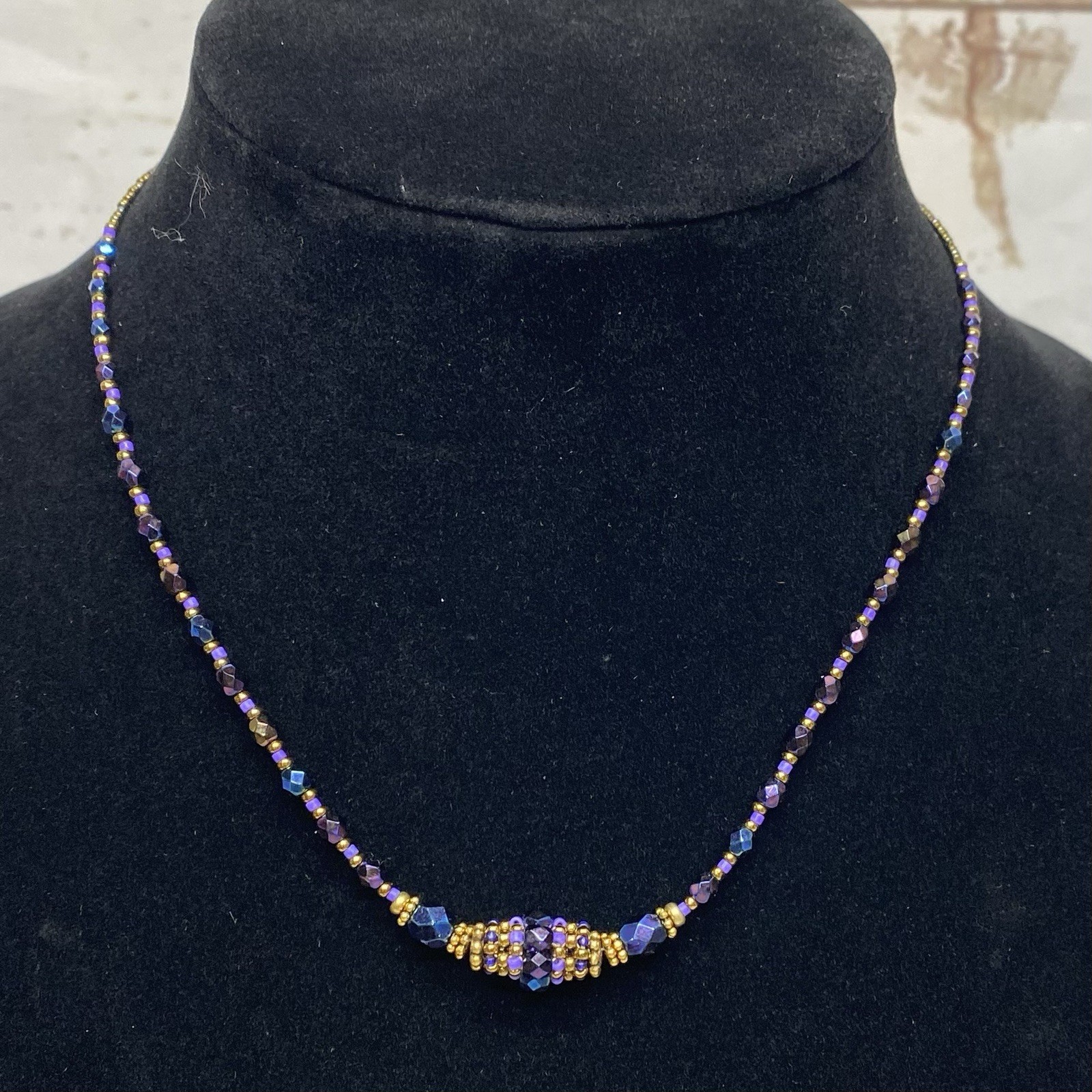 Necklace Glass Bead Seed Bead Blue Iridescent Artisan Bohemian