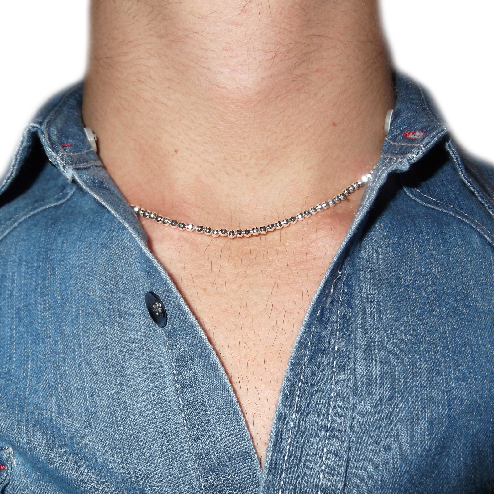 Men’s Necklace in Real Silver and Natural Hematite Stones Jewelry 45 Cm