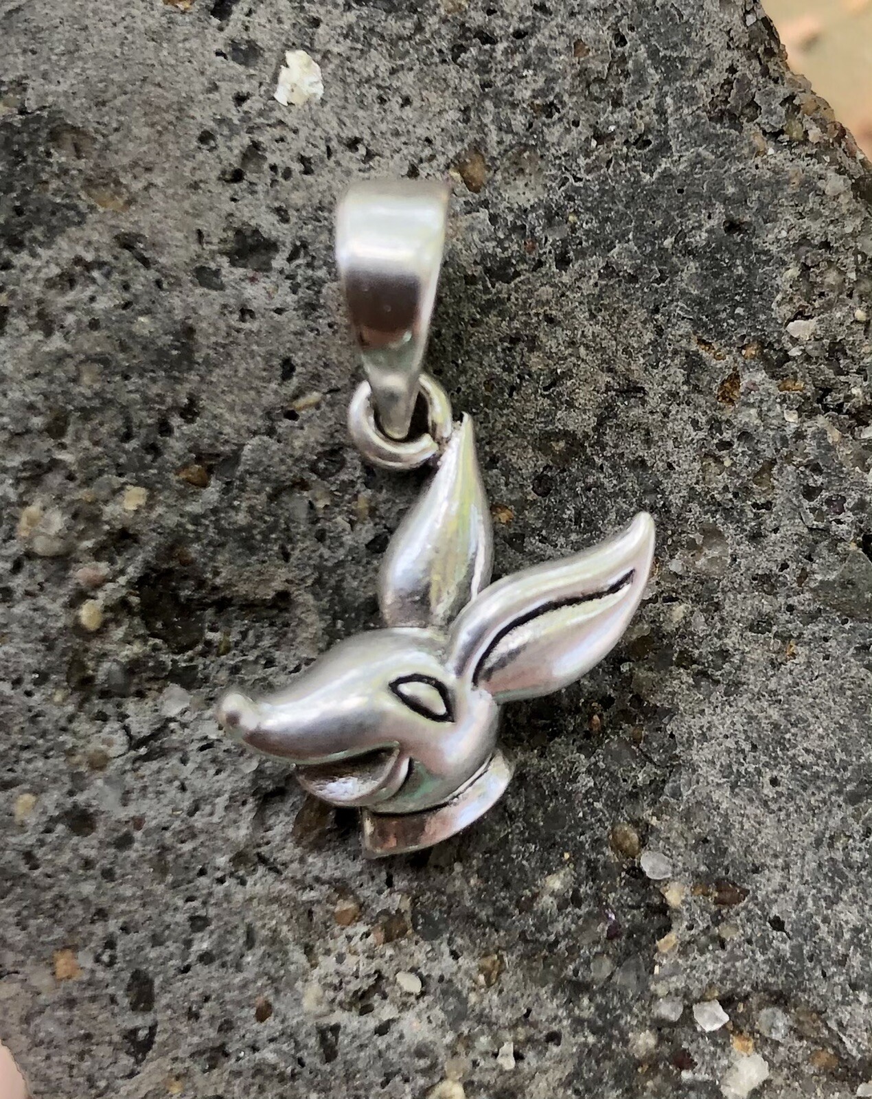 Artisan Crafted 925 Sterling Silver BUNNY Rabbit Hare Pendant Oxidized Handmade