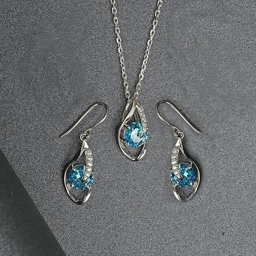 Sky Blue Eye Silver Jewelry Set: Ring, Earrings, Necklace & Bracelet.