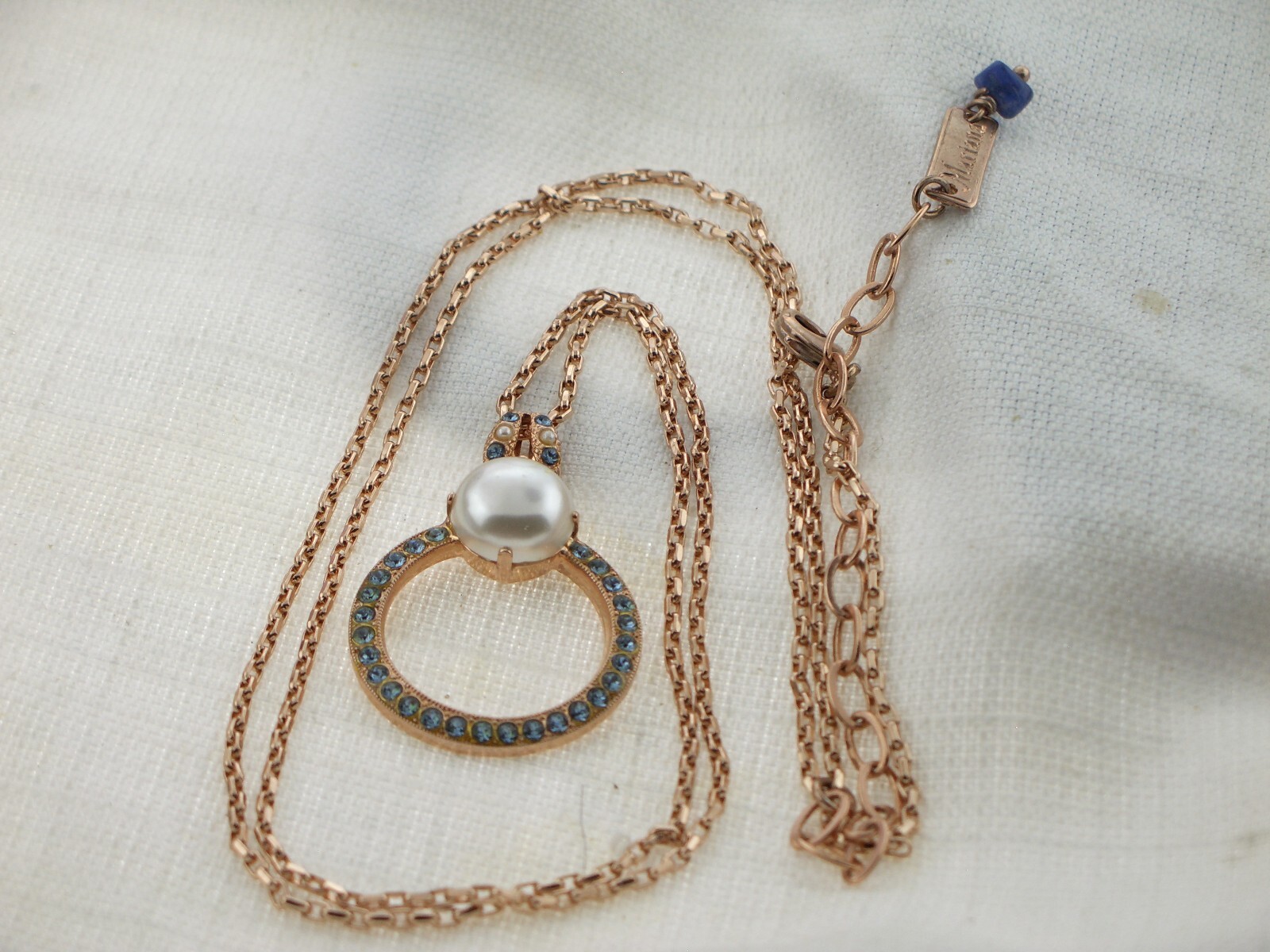 MARIANA JEWELRY NECKLACE SWAROVSKI GRAY BLUE CRYSTALS & PEARL Gold Tone Pendant
