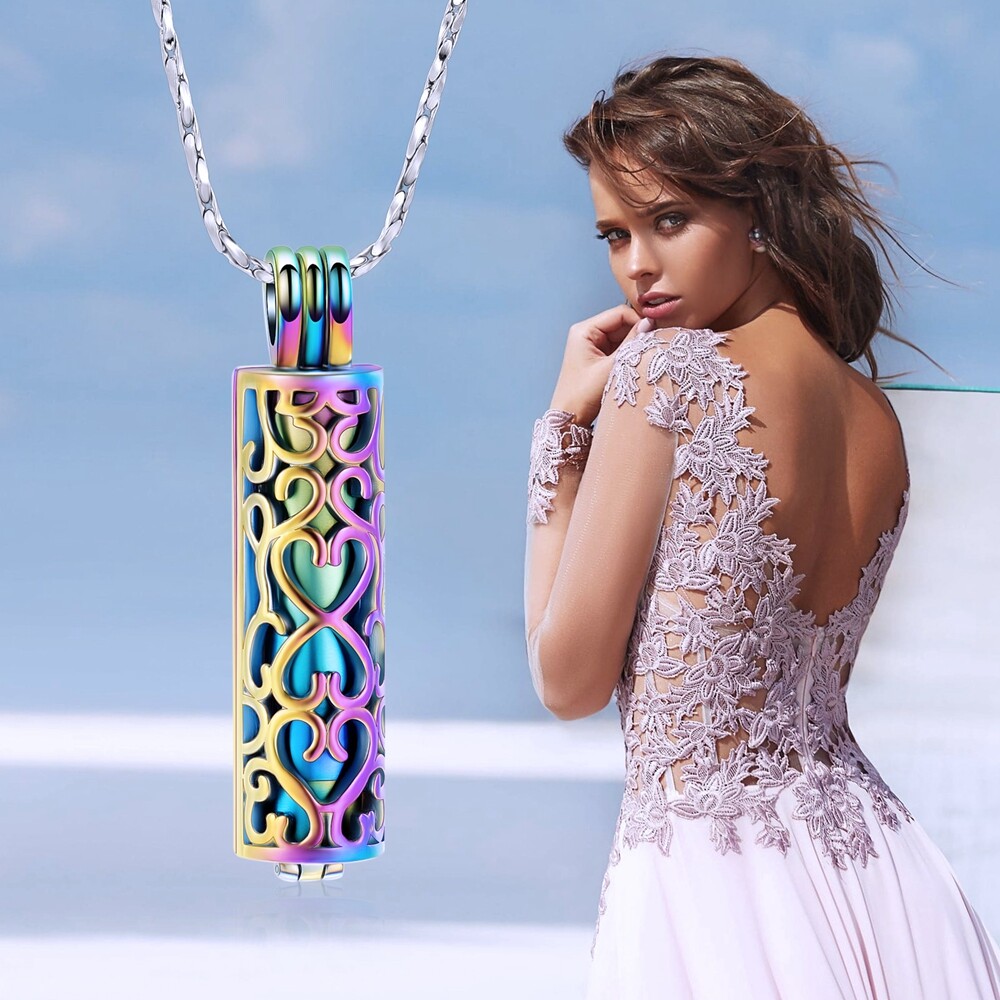 Hollow Cylinder Vial Cremation Urn Pendant Necklace Urn Ashes Cremation Keepsake