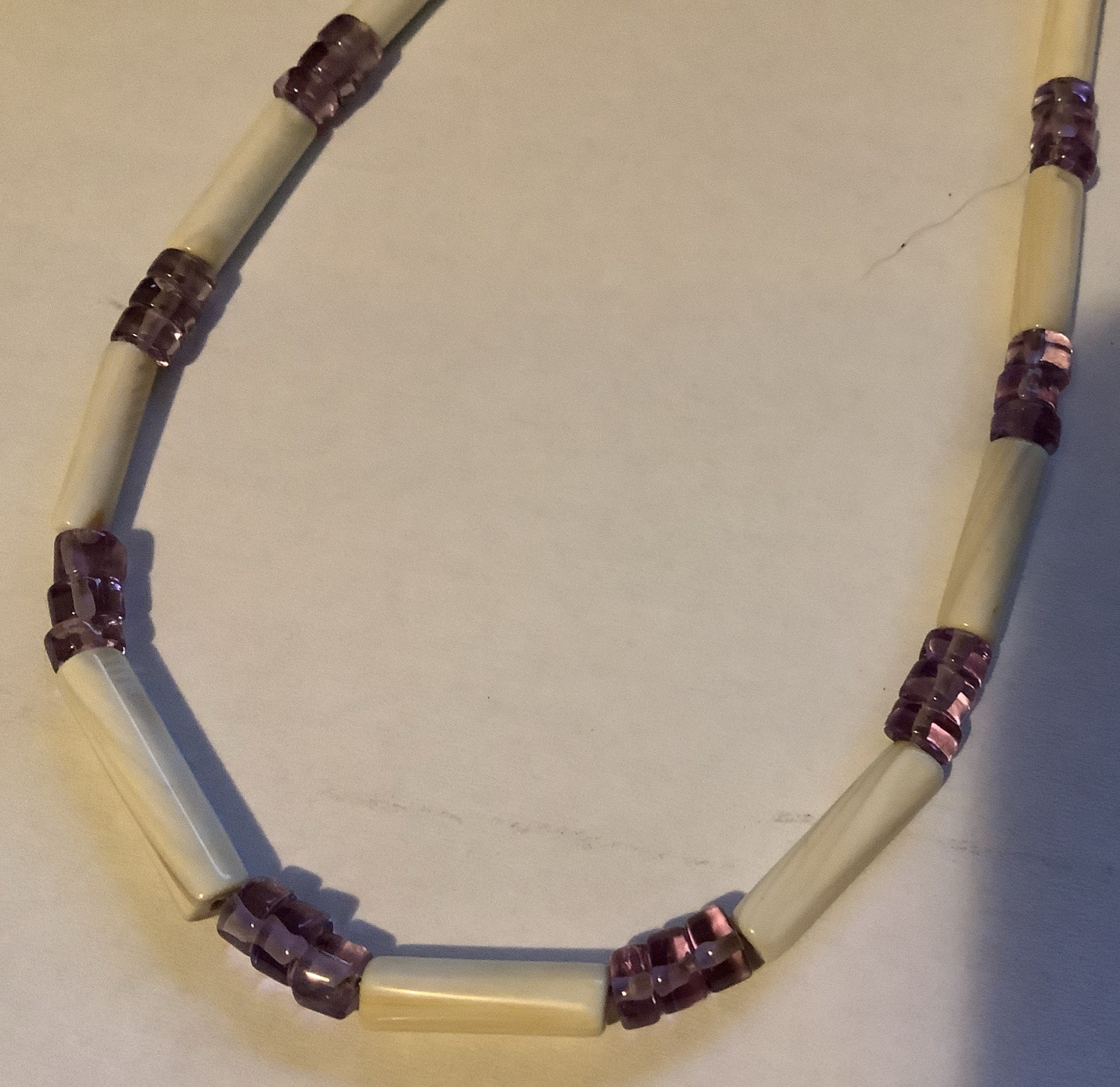 NEW Handcrafted Tube Wampum Cape Amethyst Necklace 20 Inches Long
