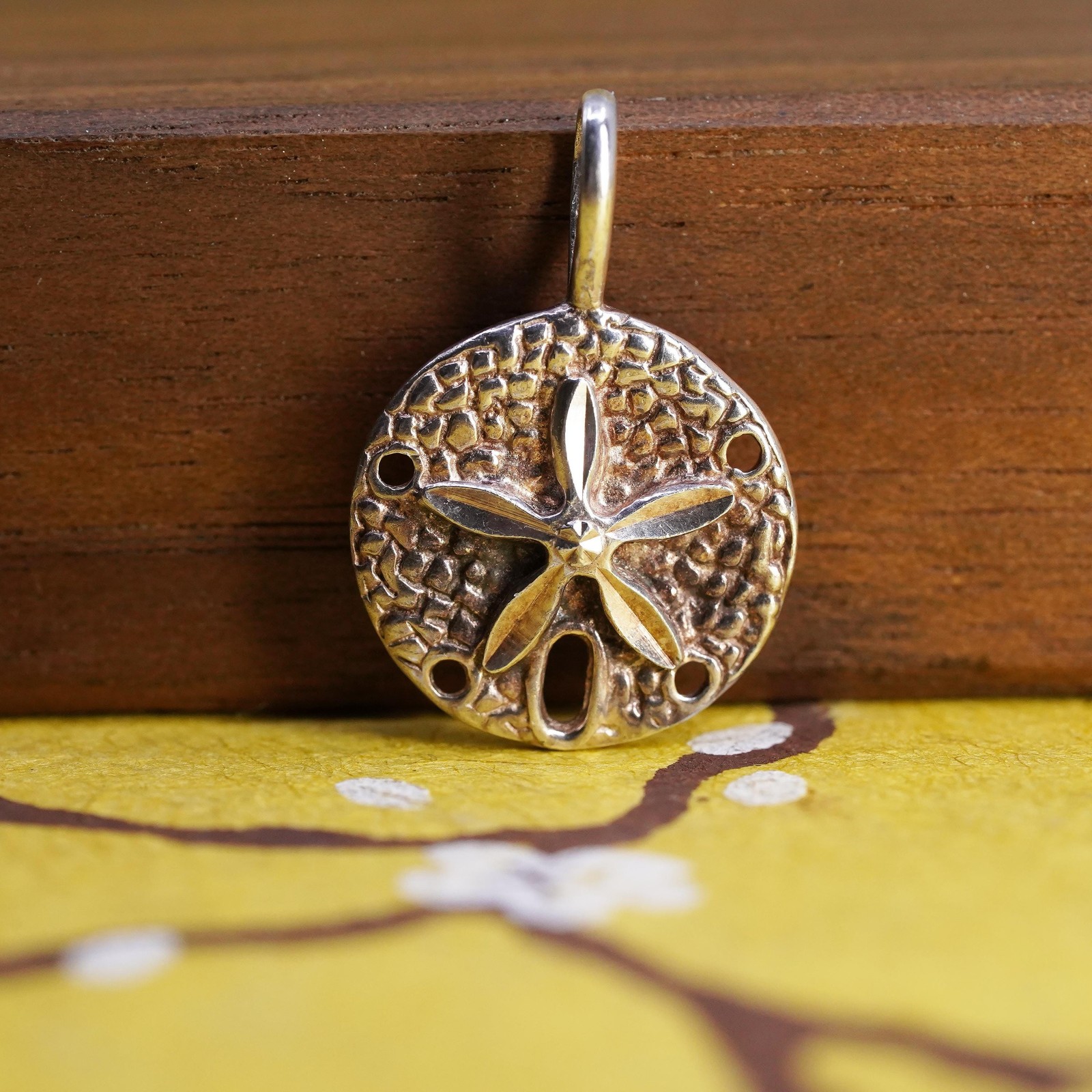 Vintage Sterling Silver Handmade Pendant, textured 925 sand dollar charm