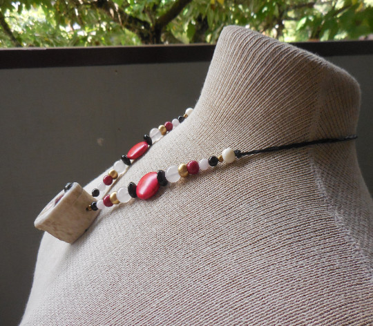 Stash Necklace Red Pink Shell Mushrooms Antler Pill Box  Rose Quartz Onyx Beads