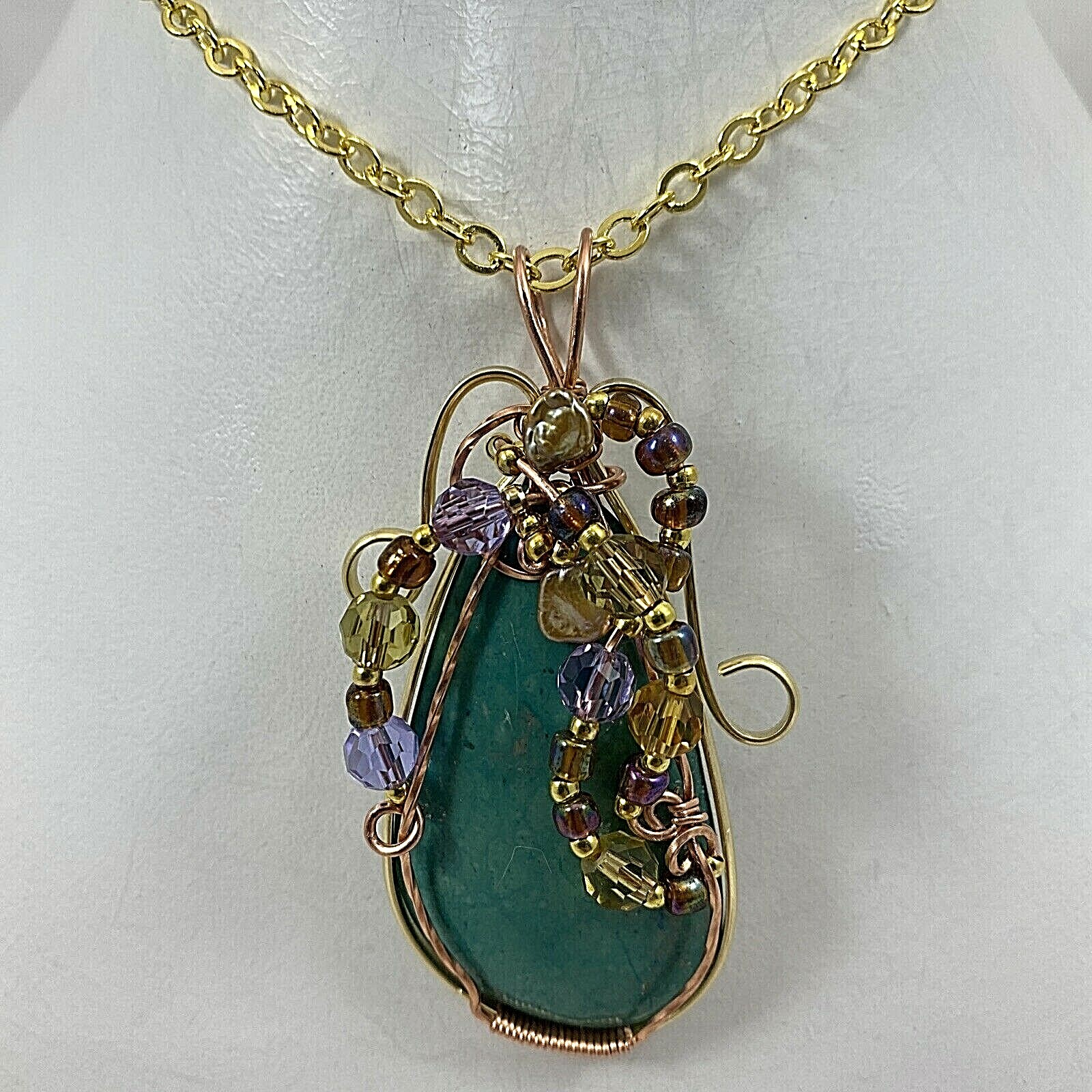 Handmade Copper Wire Wrap 1 1/2 ” x 2 3/4″ Turquoise Pendant #255 & 22″ Chain