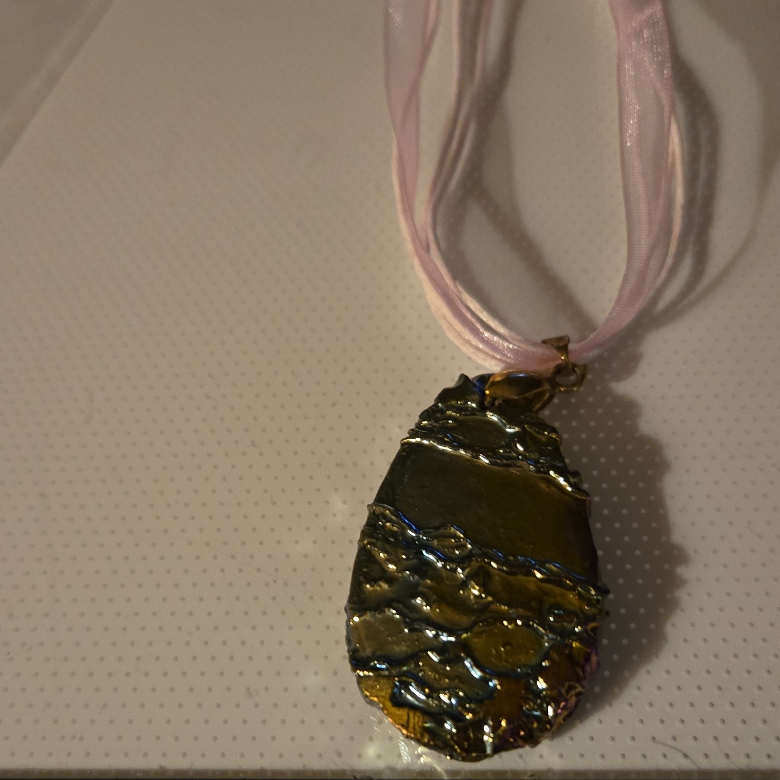 Gorages Handcrafted Titanium Teardrop Metal Pendant Necklace Pink Ribbon Cord