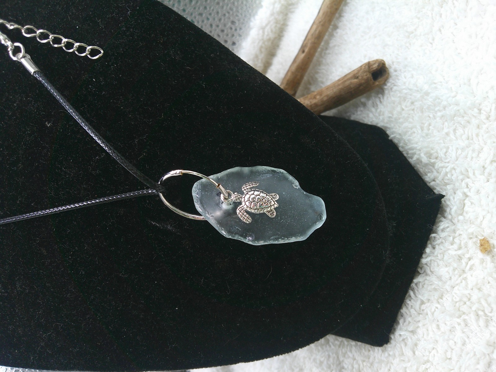 hawaii n Sea glass jewelry sea glass necklace 18 black leather chord