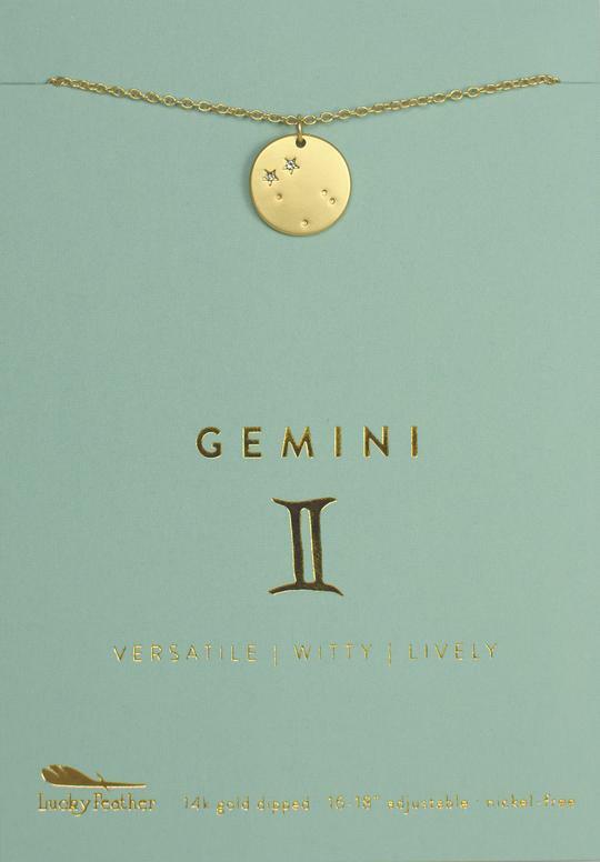 Zodiac Sign GEMINI 14K Gold Dipped Necklace from Lucky Feather