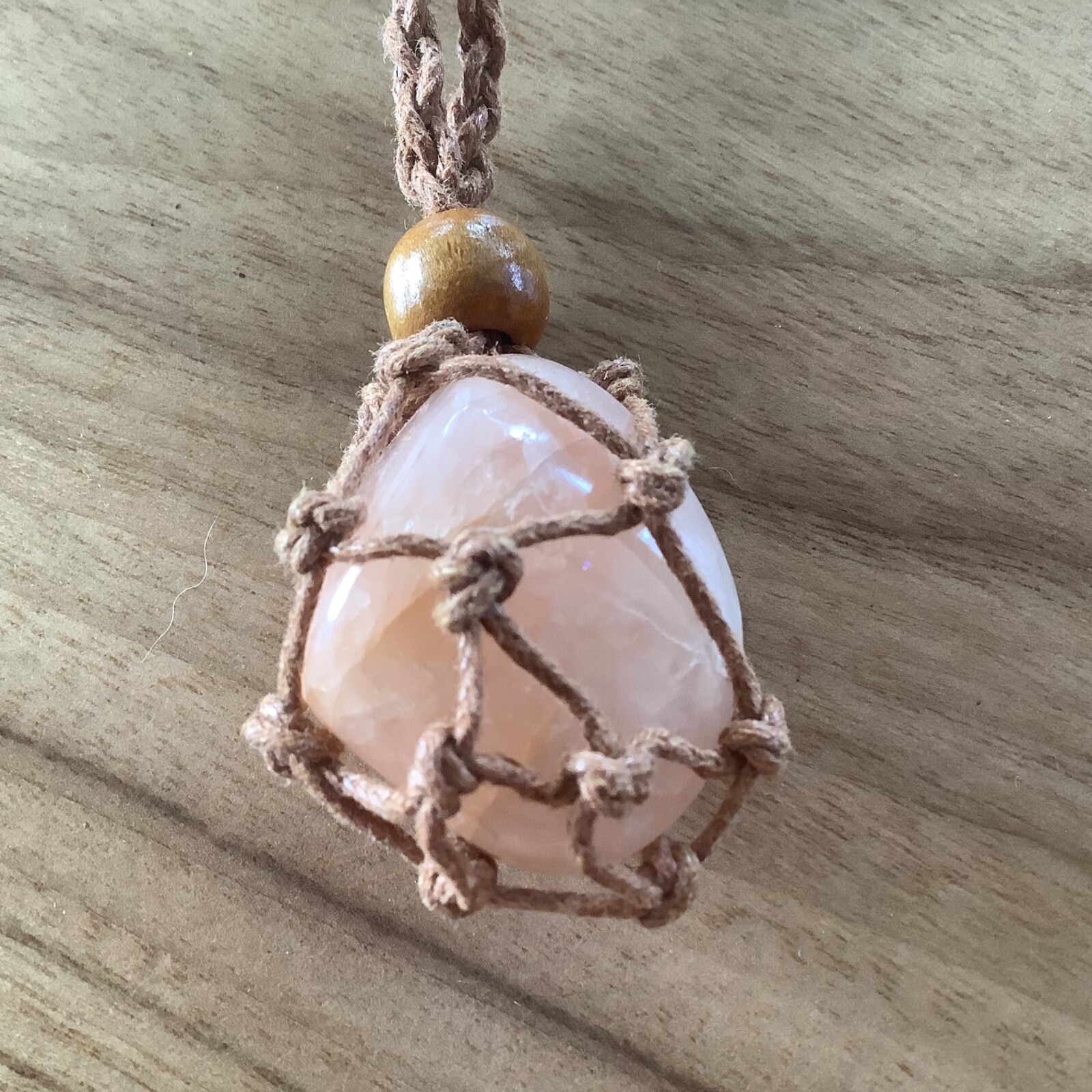 Natural Polished Morganite Stone in a Interchangable Macramé Necklace