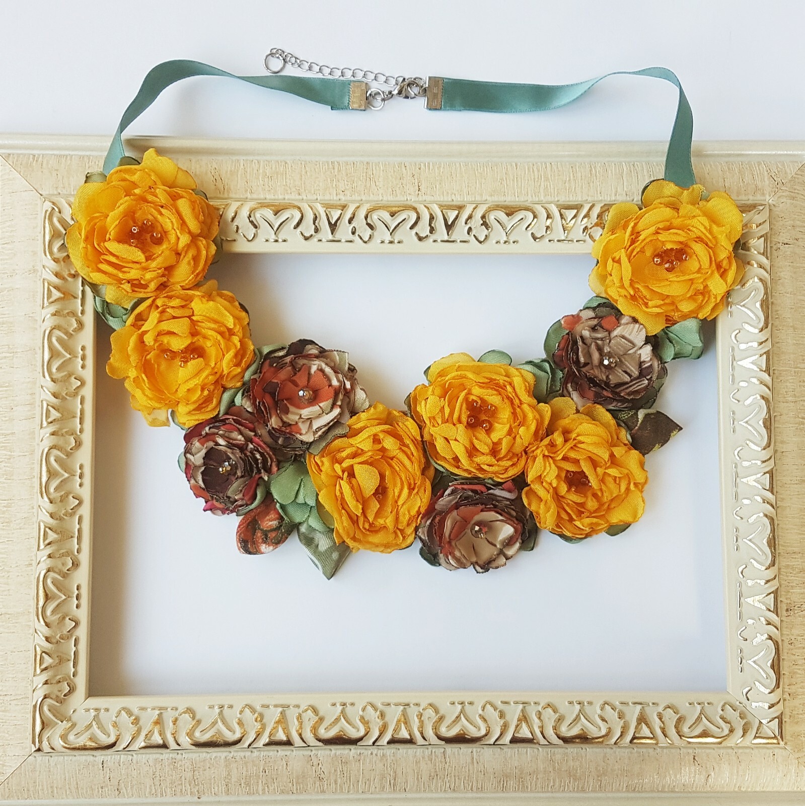 Womens Fashion Accessories Fabric Flowers Chain Pendant Handmade Necklace New