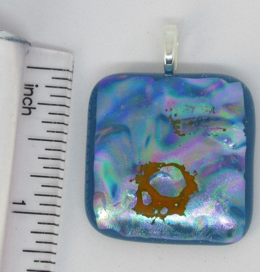 Fused Dichroic Glass Necklace Pendant- Beautiful Shades Blue, Purple and Pink#G1