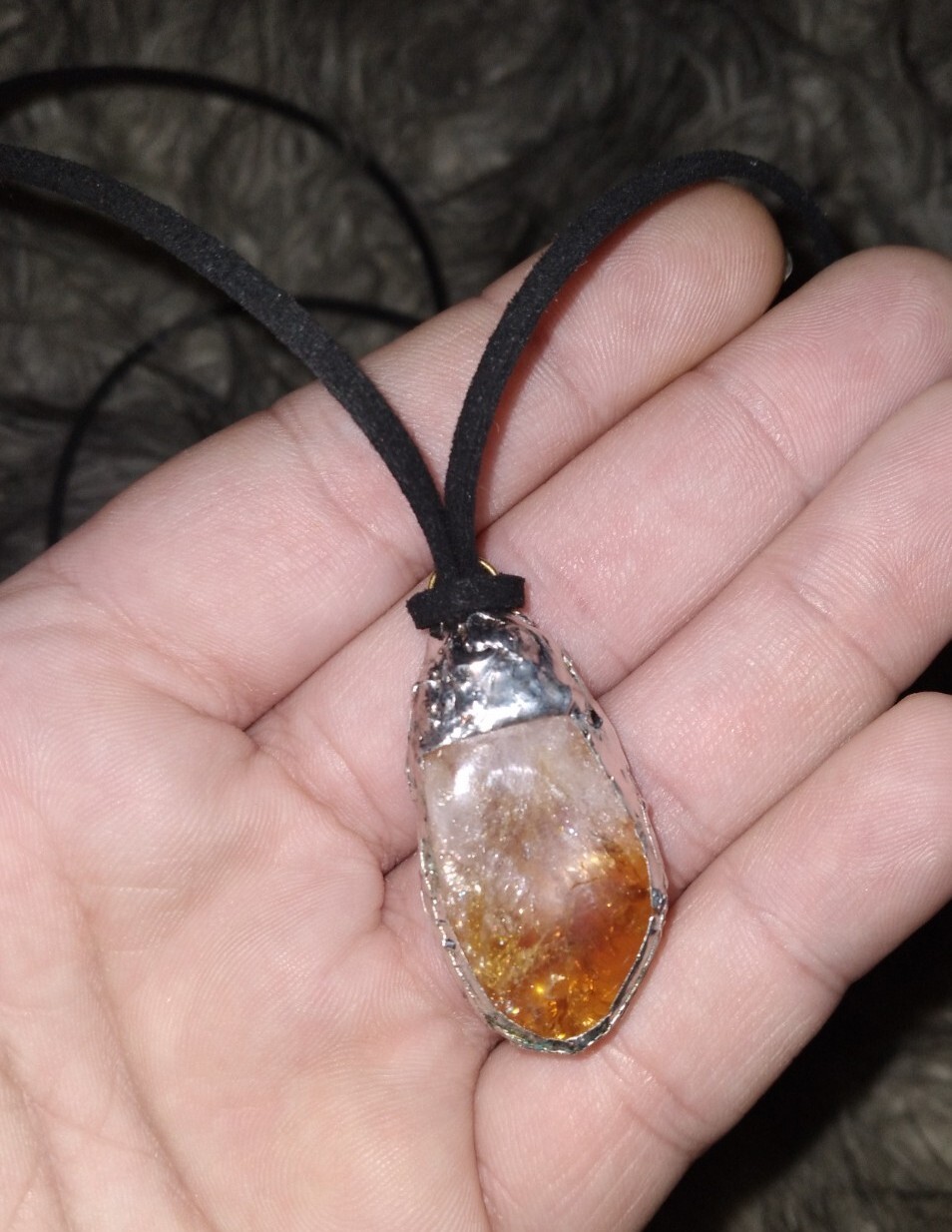 Natural Brazilian Citrine, Hand-Soldered on Suede Leather Cord