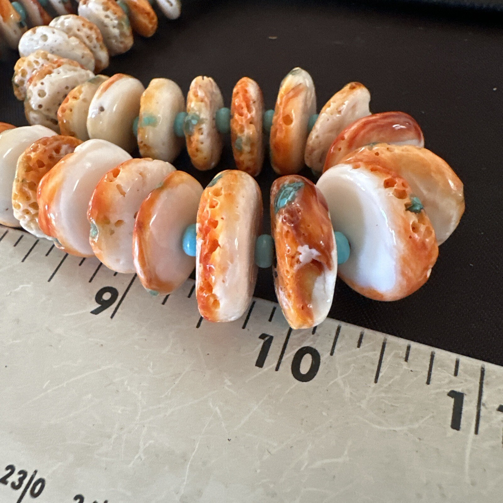 Orange Spiny Oyster Blue Turquoise Navajo Sterling Silver Necklace 23″ 18087