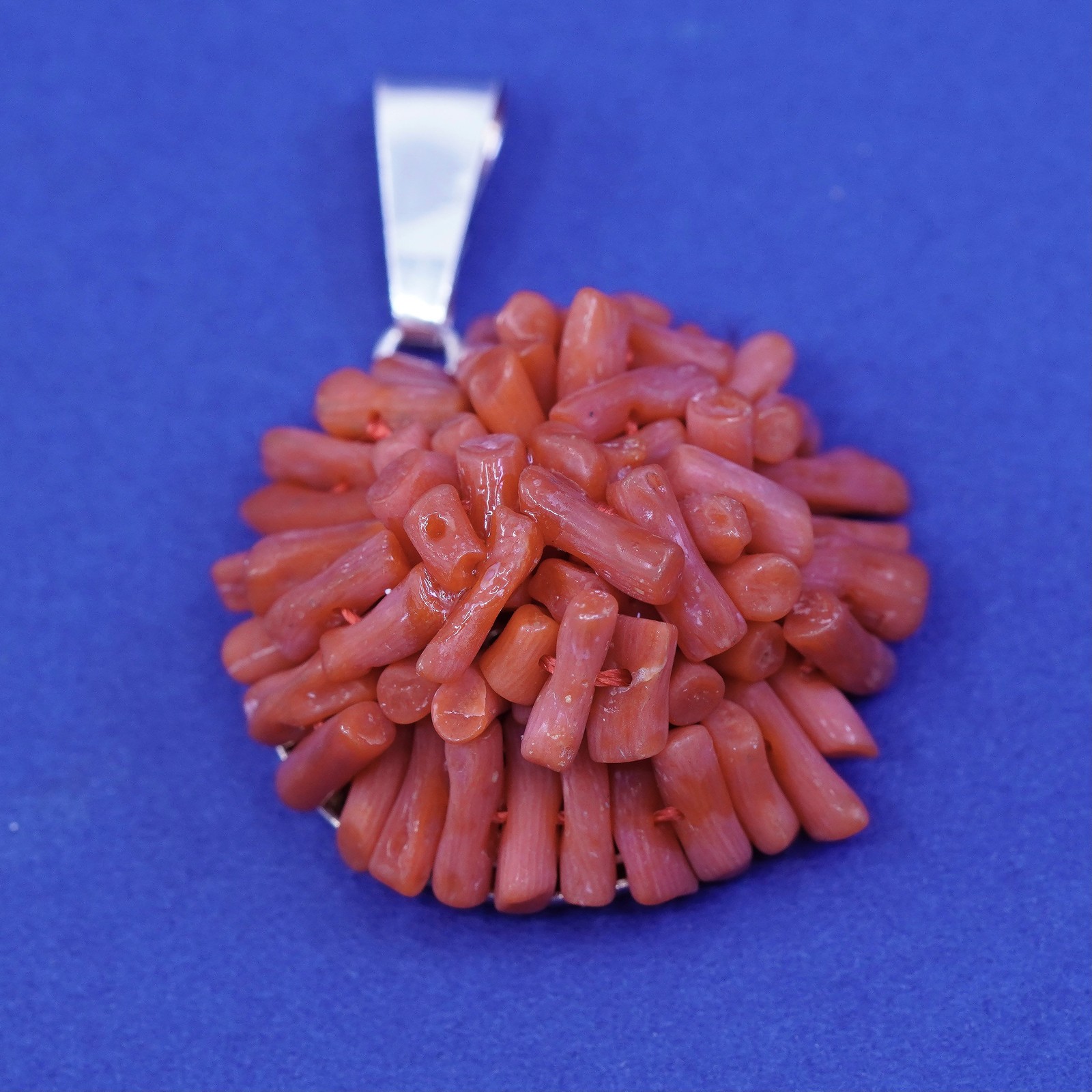 Vintage Native American sterling 925 silver handmade pendant with coral flower