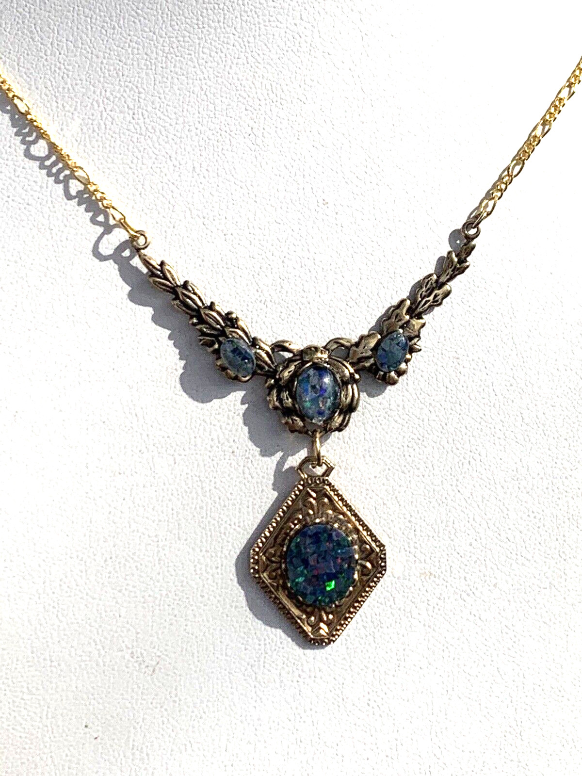 SALE*HANDCRAFTED 4-STONE AUSTRALIAN MOSAIC OPAL LAVALIERE NECKLACE .g-NEW