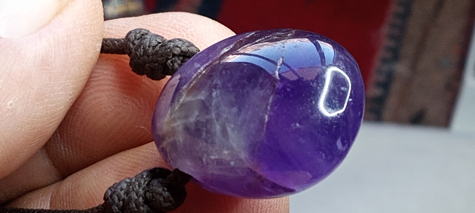 Amethyst Natural Stone Handmade Adjustable Necklace, 2 mm Waxed Cord.