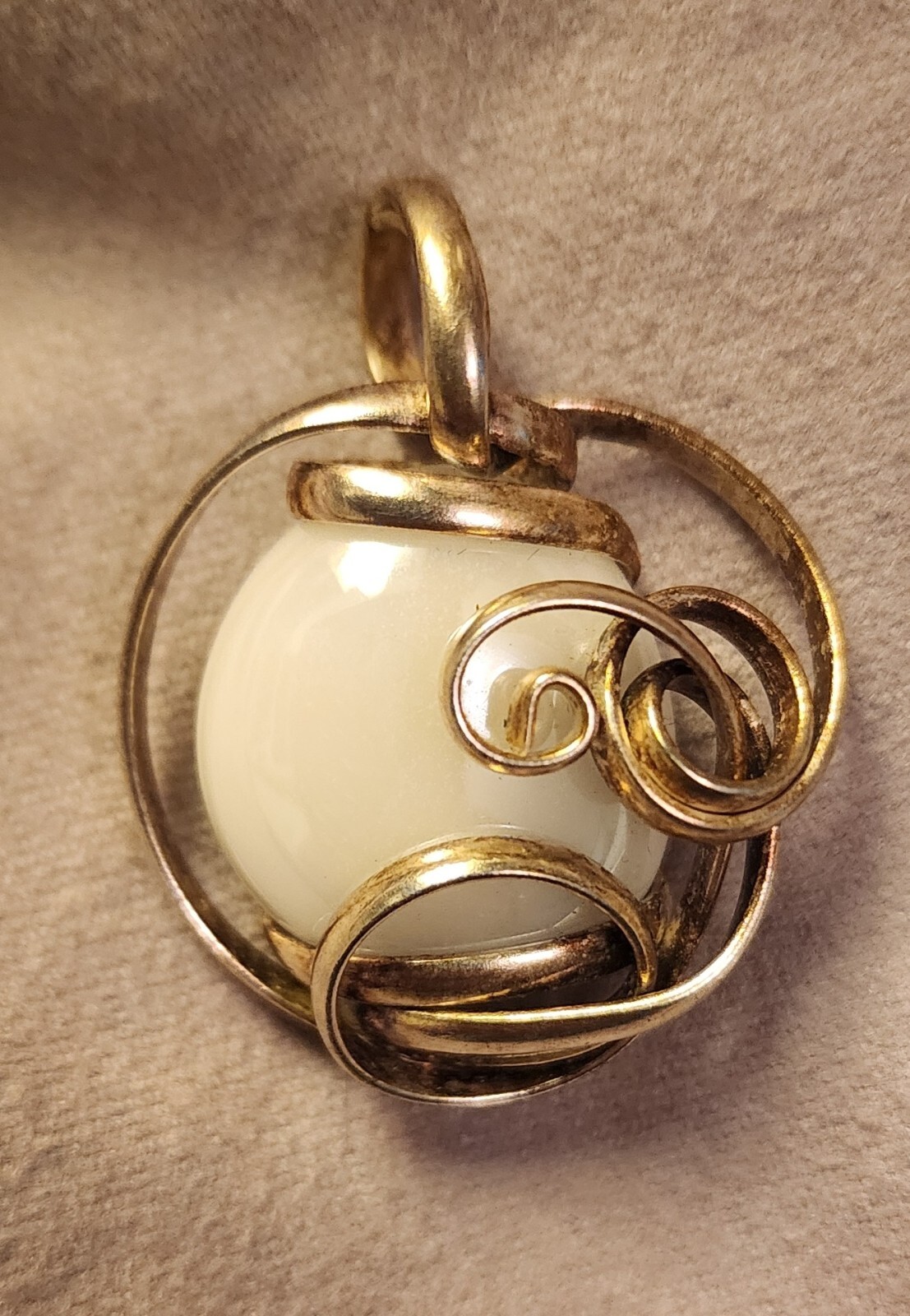 Artisan Silver Wrapped White Stone Pendant 1 1/2: H x 1″W
