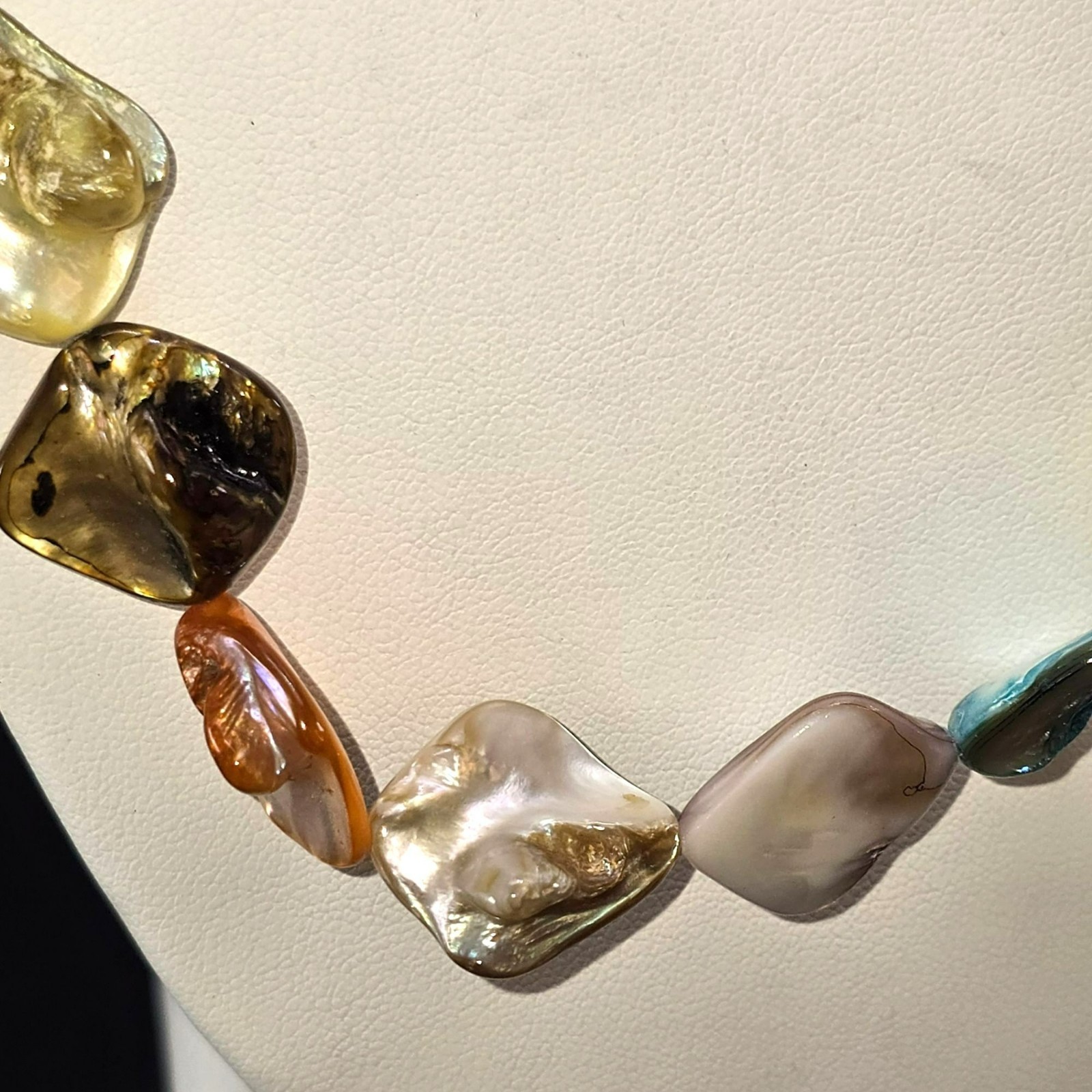 Multicolor Necklace Mother Of Pearl Irregular Stone Artisan Sterling Clasp DH139