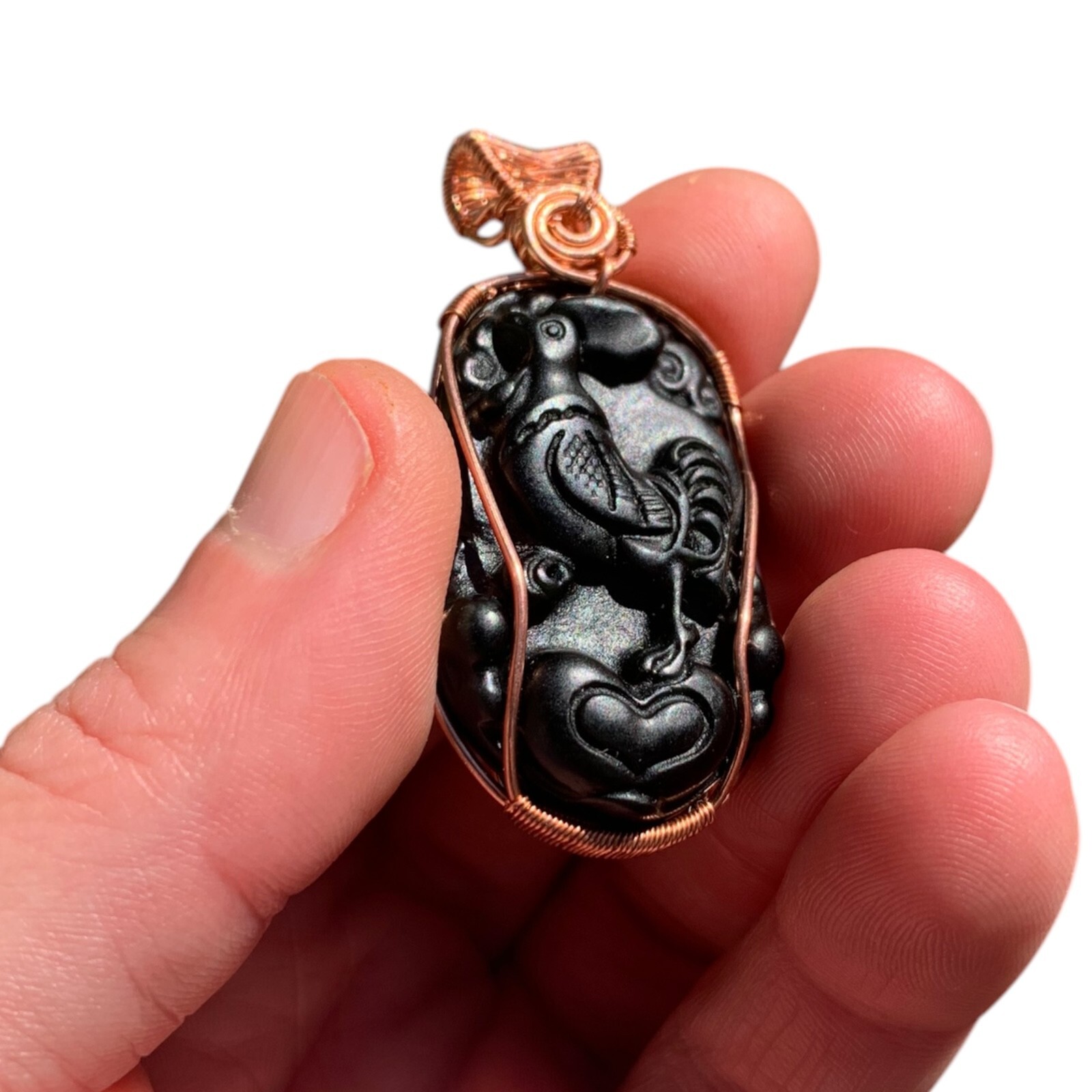 Black Green Jade Necklace Chinese Zodiac Copper Wire Wrap Pendant Animal Jewelry