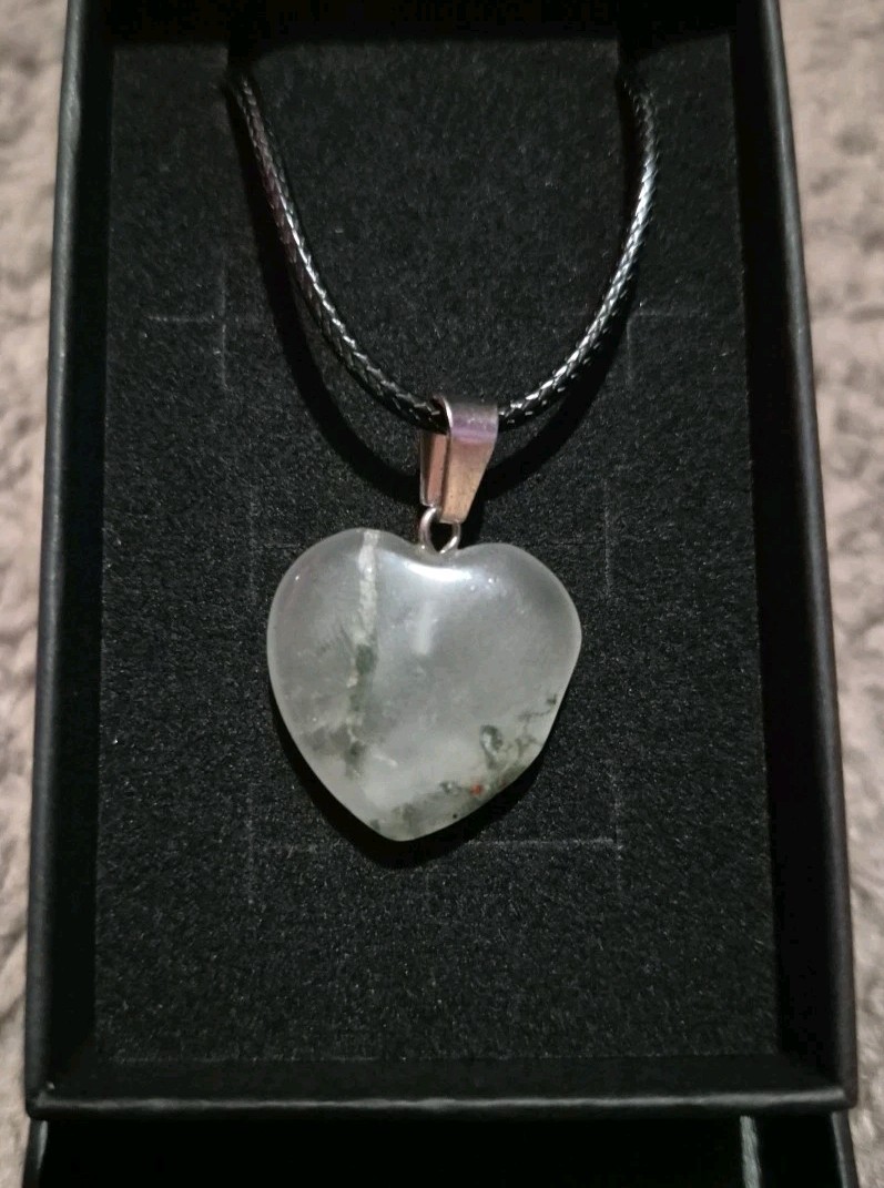 Moss Agate Pendant Handcrafted Heart-Shaped Necklace, Made in USA