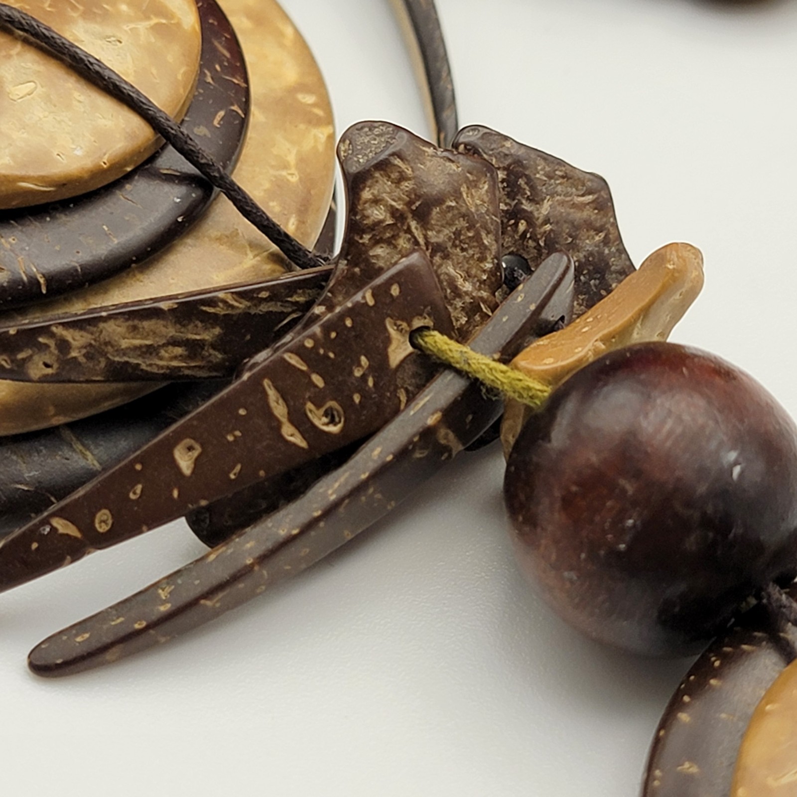 Artisan Coconut Shell Statement Cord Necklace 22″ Brown Adjustable