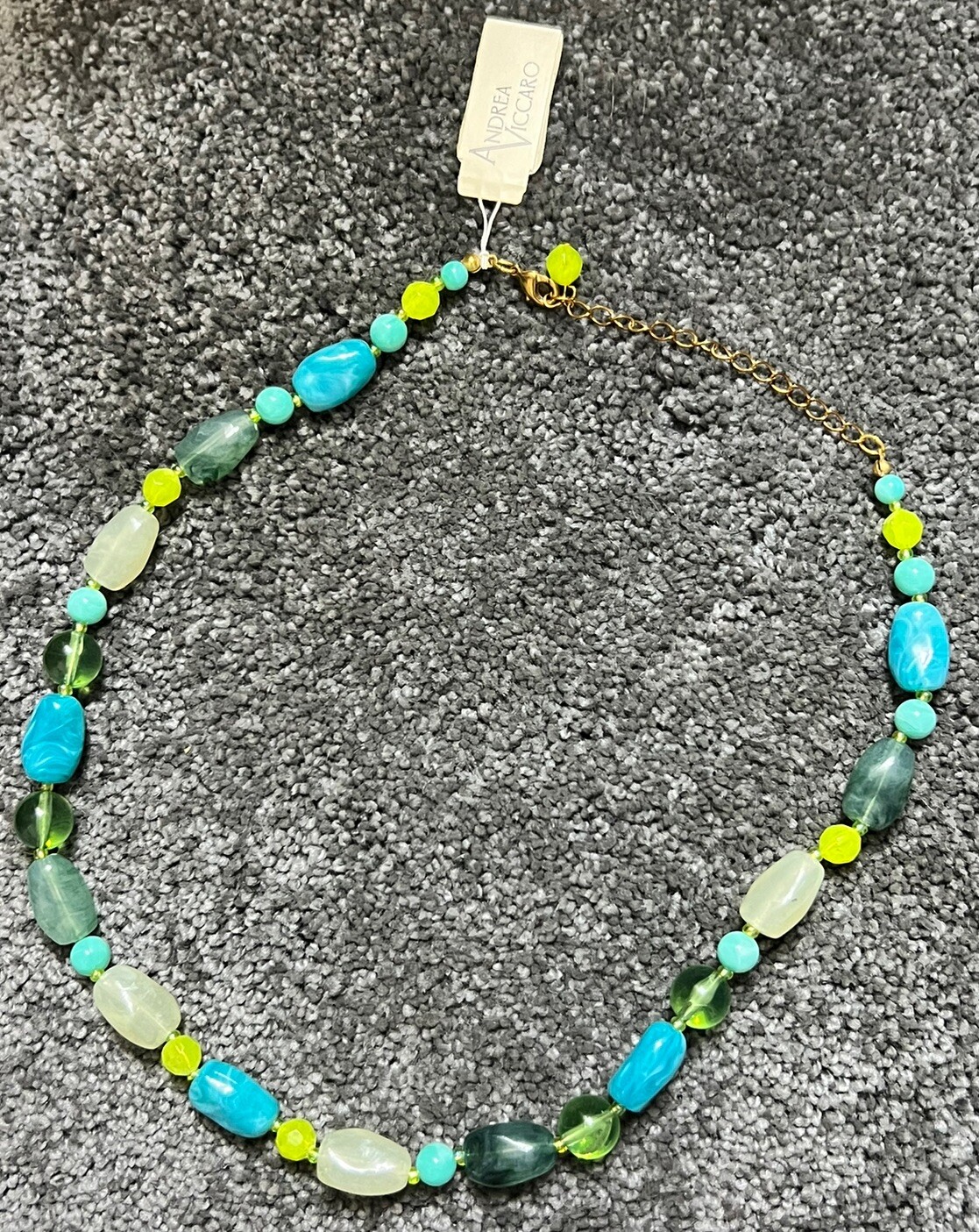 Andrea Viccaro Designer Green Blue White Tones Chunky Acrylic Beaded Necklace