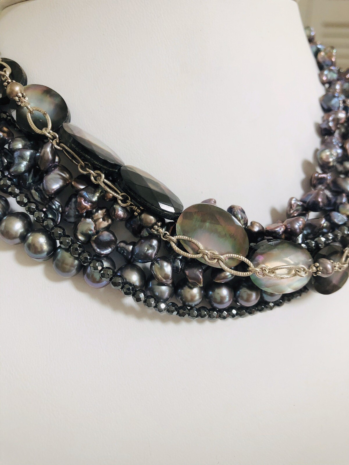 Echo Of The Dreamer/ Mars And Valentine, Silver Black, ￼Multi strand necklace