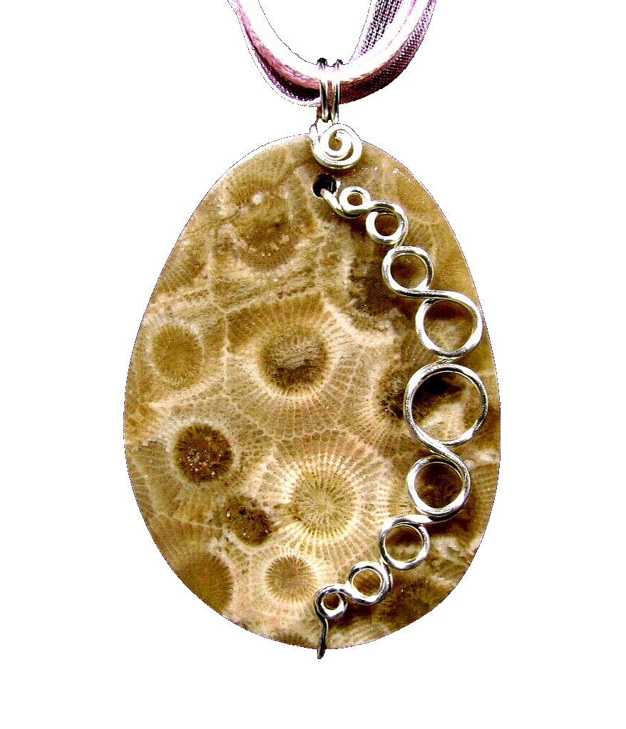 Petoskey Pendant with “bubbles” – 2″ tall by 1 1/4″ wide.