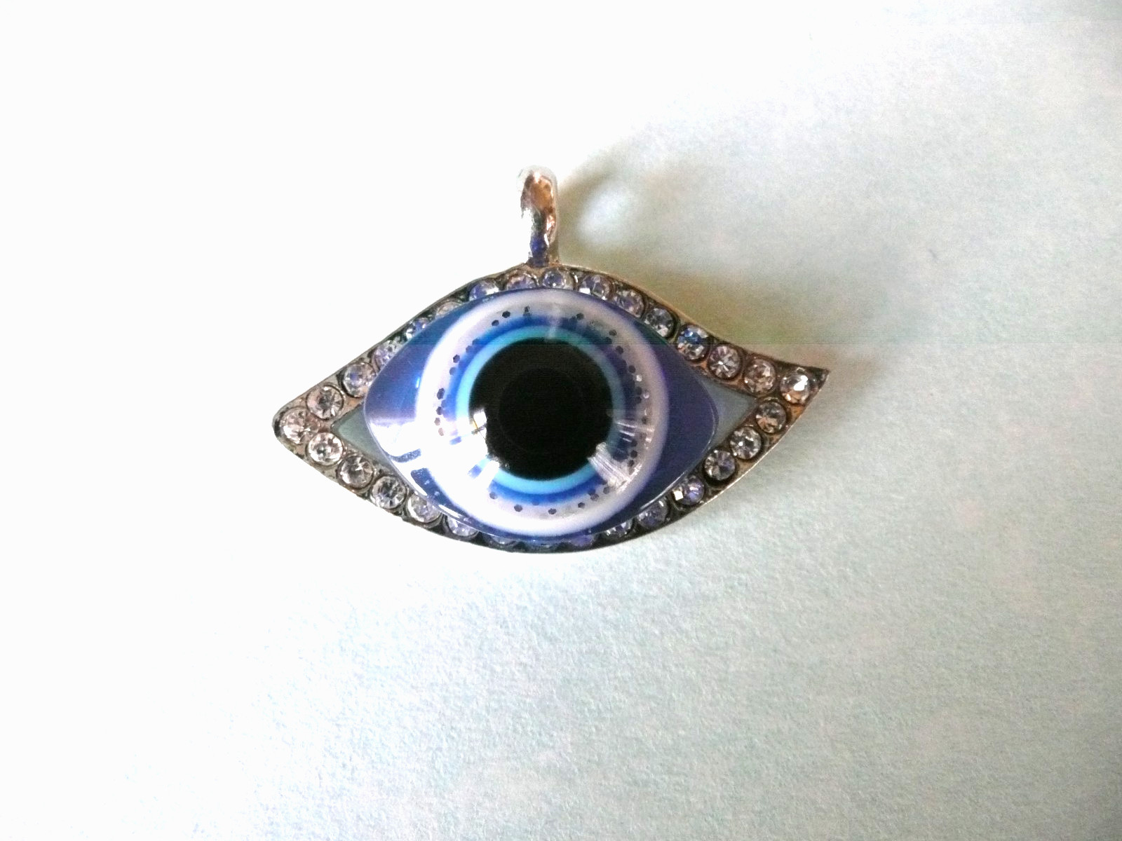RHODIUM SILVER CRYSTAL BLUE EVIL EYE PROTECTION LUCKY PENDANT