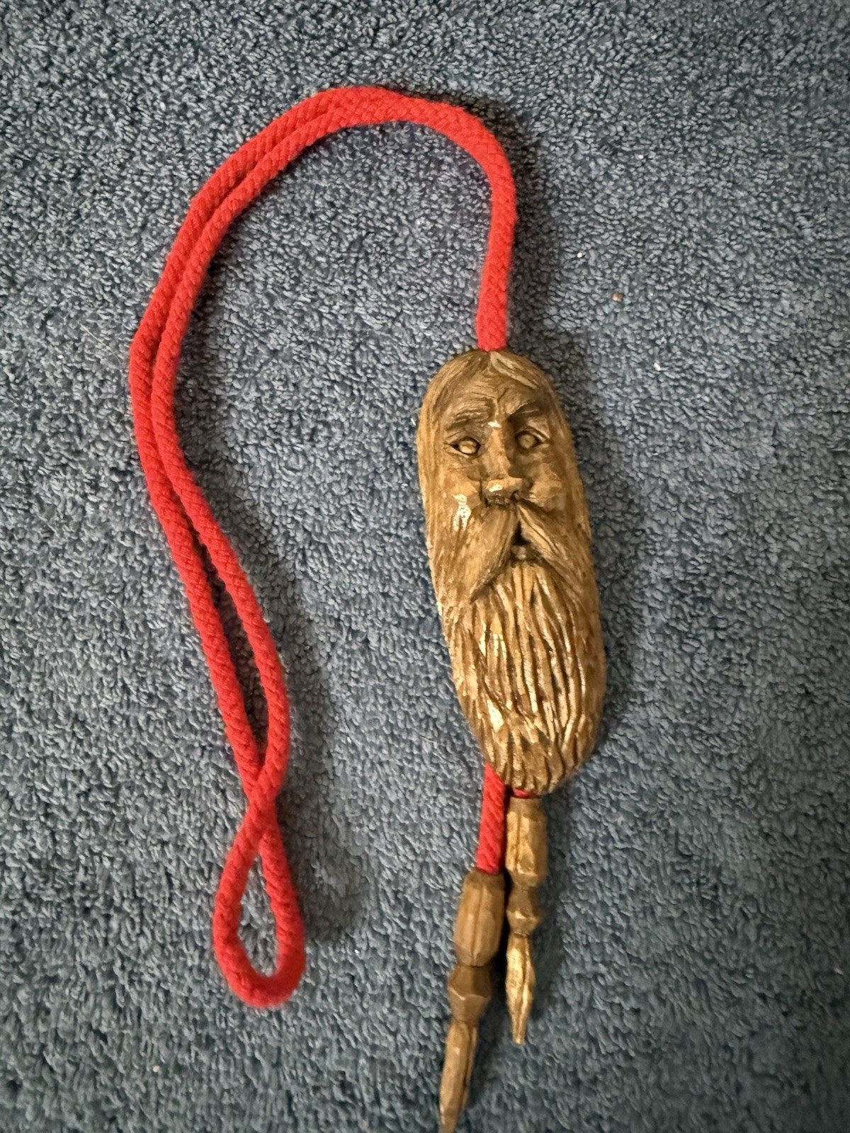 Hand Carved Wood Spirit Face Pendant Necklace Folk Art Signed RB