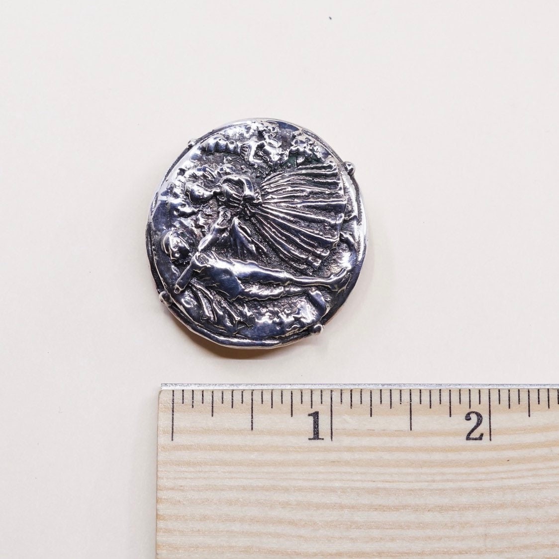 Vintage Sterling silver brooch, 925 silver pin pendant 18 century dancer