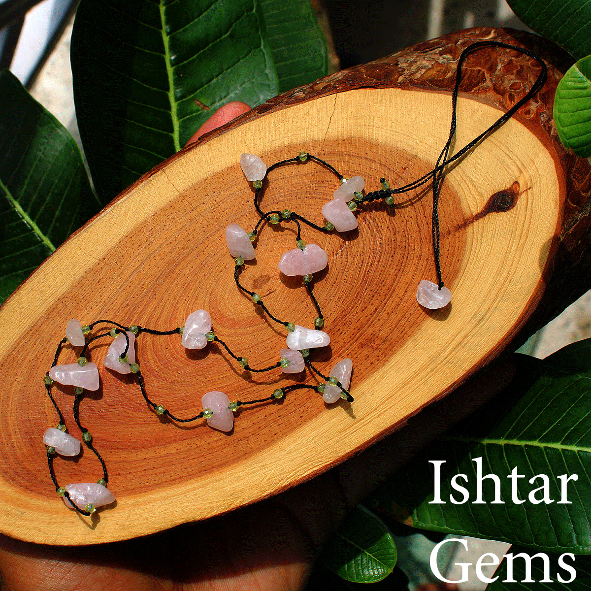 Hand Crafted Natural Rose Quartz & Peridot Micro Macrame Beaded Crystal Necklace