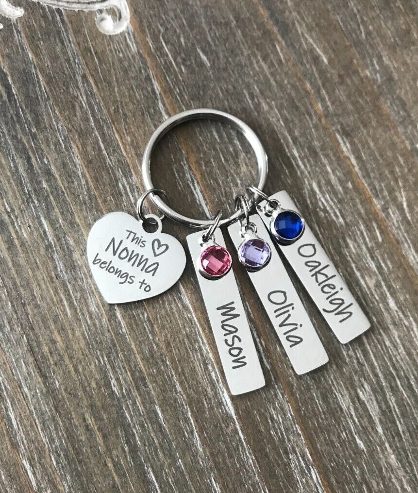 Nonna Keychain personalized engraved name birthstone custom Grandma Gift