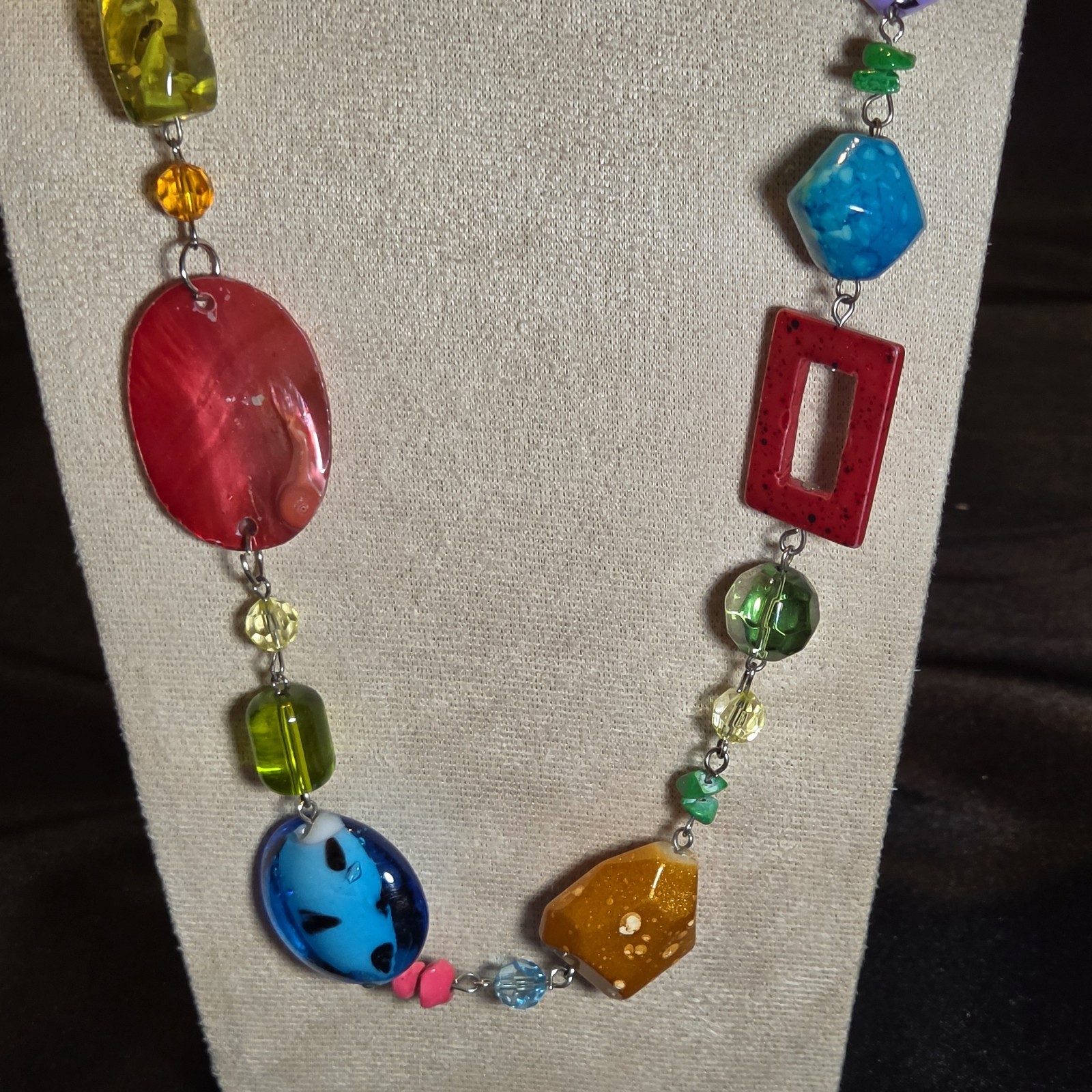 Beautiful Colorful Statement Necklace, Bold Resin Beads, Fun Artisan Design.