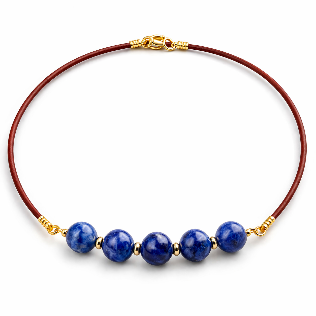 Blue Sodalite Gemstone Necklace Women–Natural Stone Pendant–Leather Cord Boho