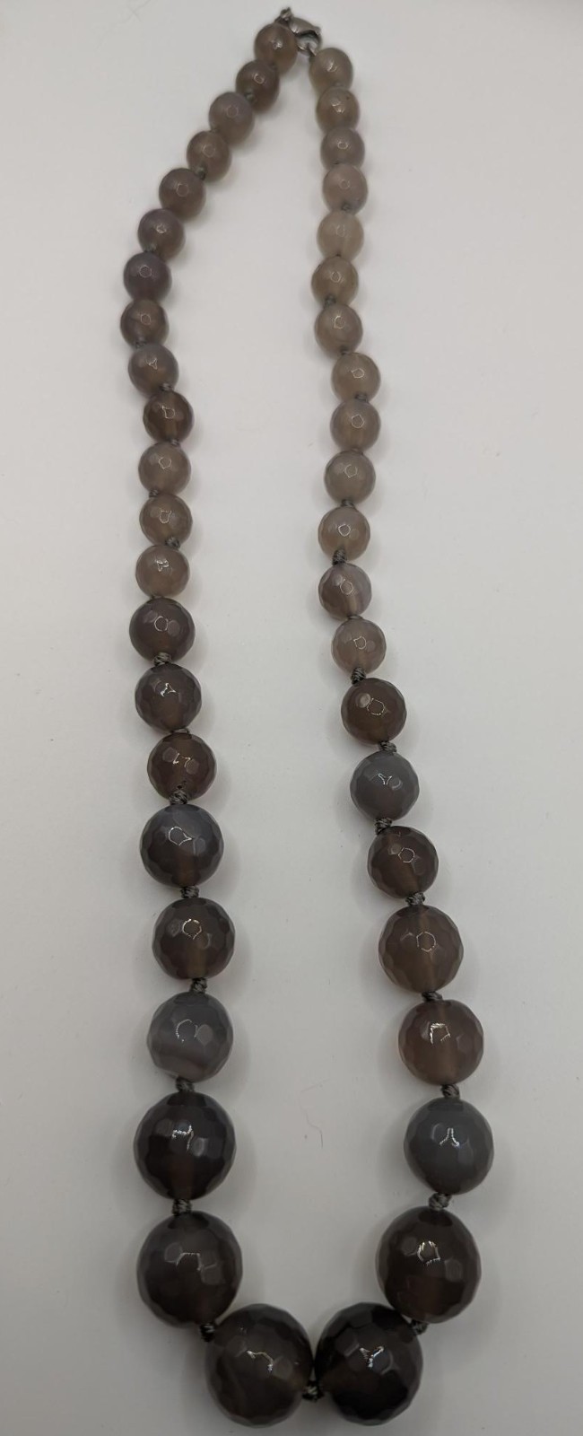 Faceted Botswana Agate Graduated Hand Knotted Bead Necklace Brown Gray 26.3.12-9