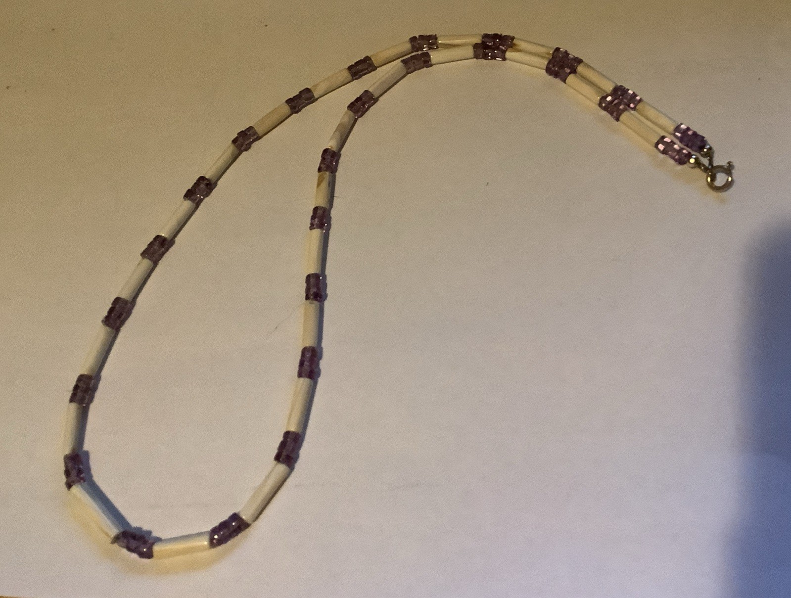 NEW Handcrafted Tube Wampum Cape Amethyst Necklace 20 Inches Long