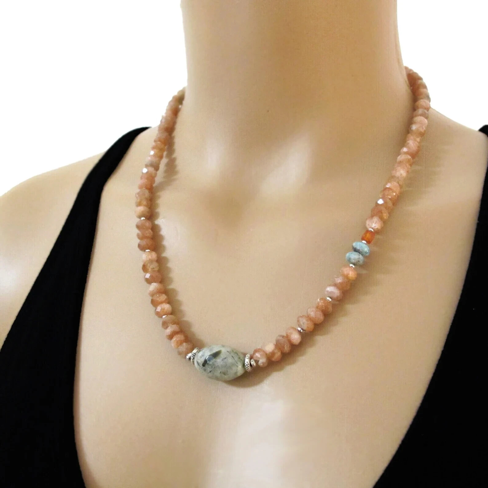 djs Sundance Sol Sunstone Prehnite Sterling Silver Boho Necklace Like Catalog