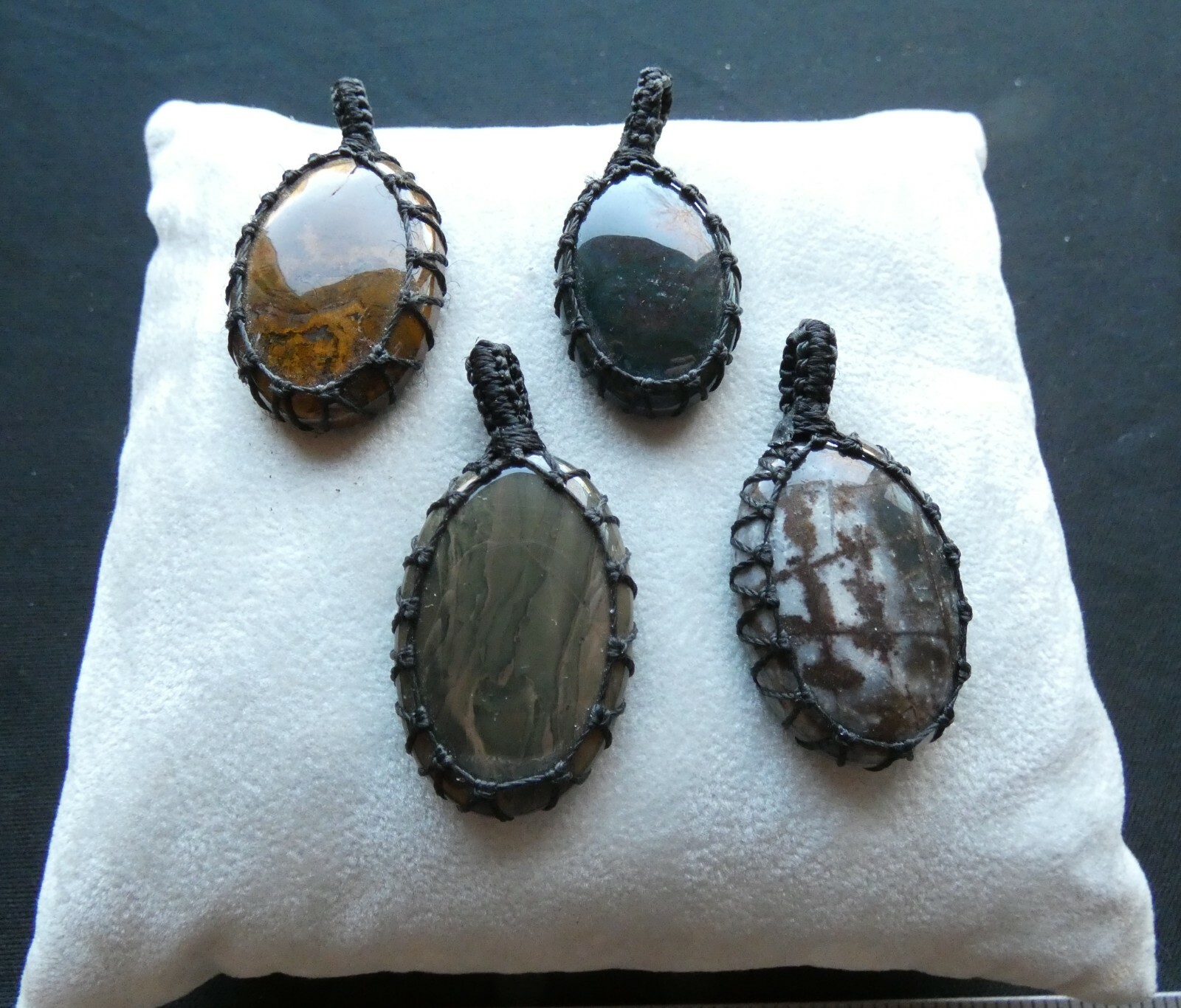Mixed Mineral Necklace Pendant Stones, Handcrafted Macrame, Lot of 4 (#B2)