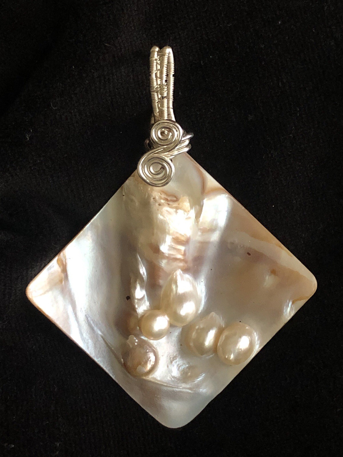 BP1003 – Wire Wrapped Blister Pearl Tilted Square Pendant