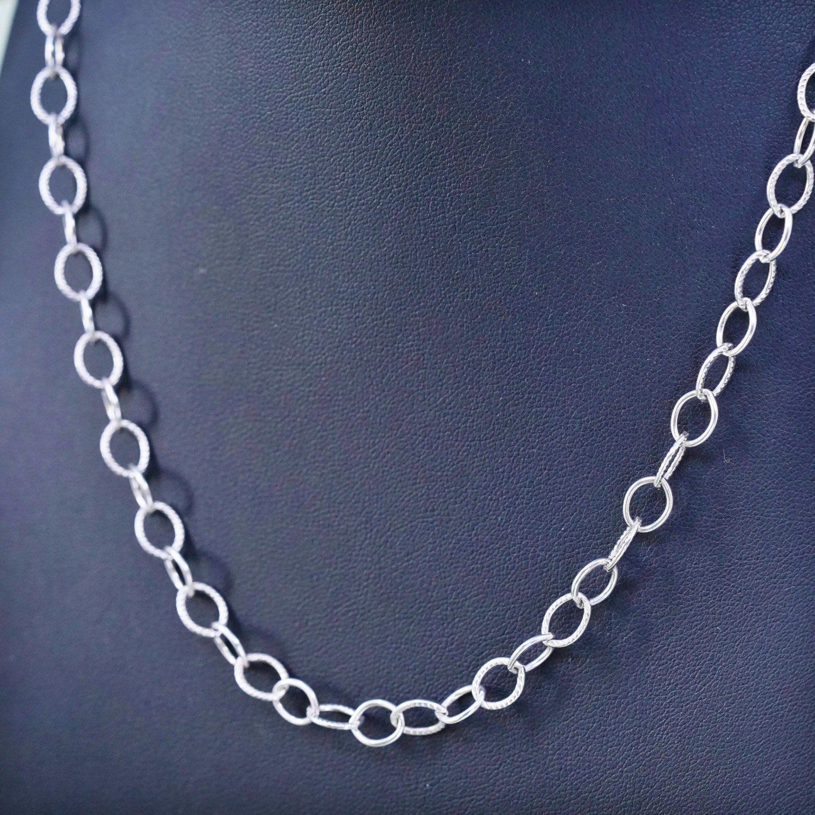 18″, sterling silver charm necklace, 925 handmade textured circle link chain
