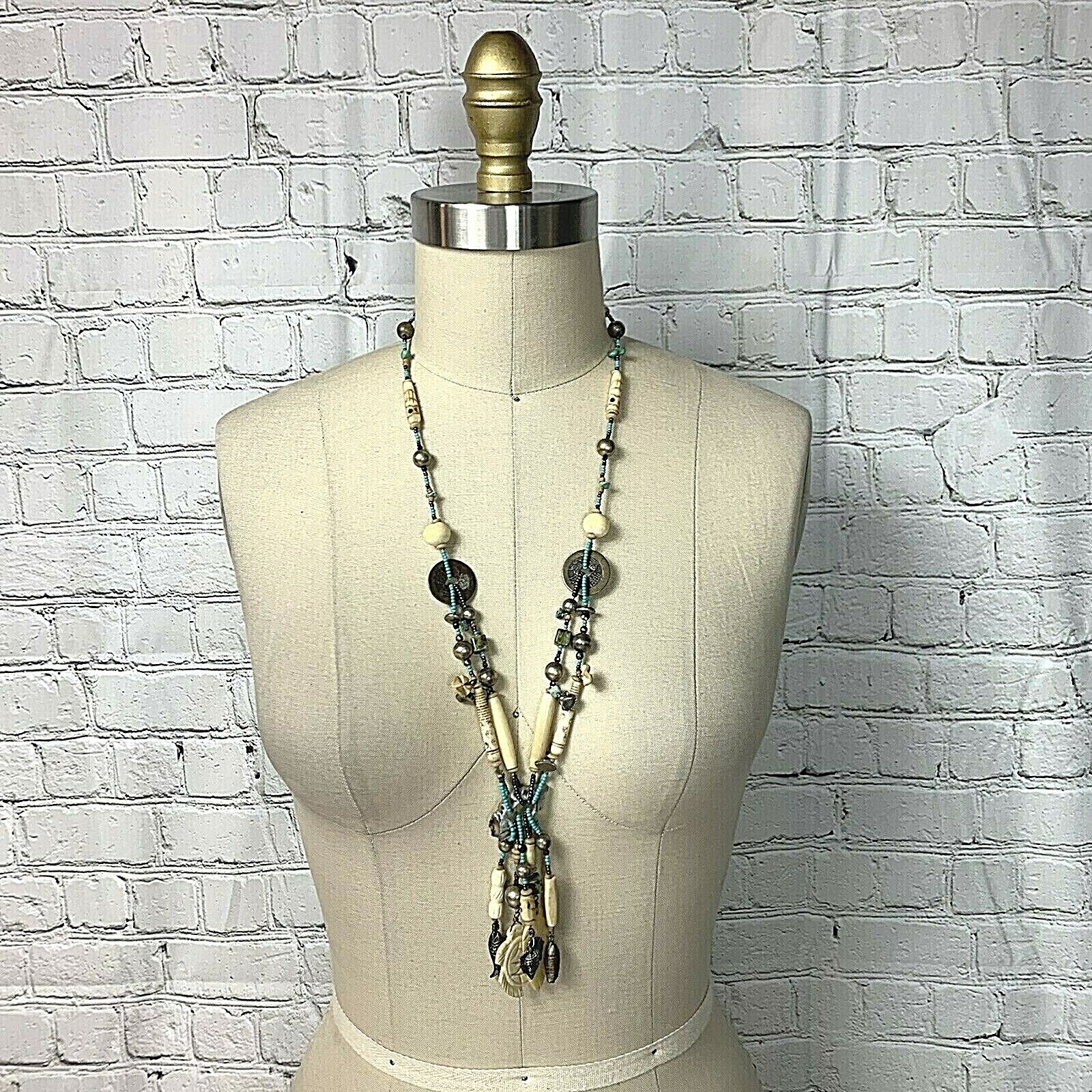 Natural Wonders Necklace Geode Faux Ivory Metal Beaded Turquoise Heritage Ethnic