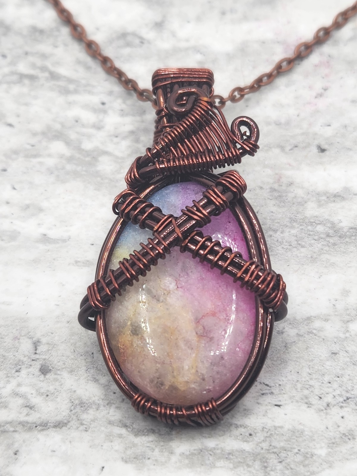 Copper Colored Wire Wrapped Solar Quartz Dyed Natural Crystal Gemstone…