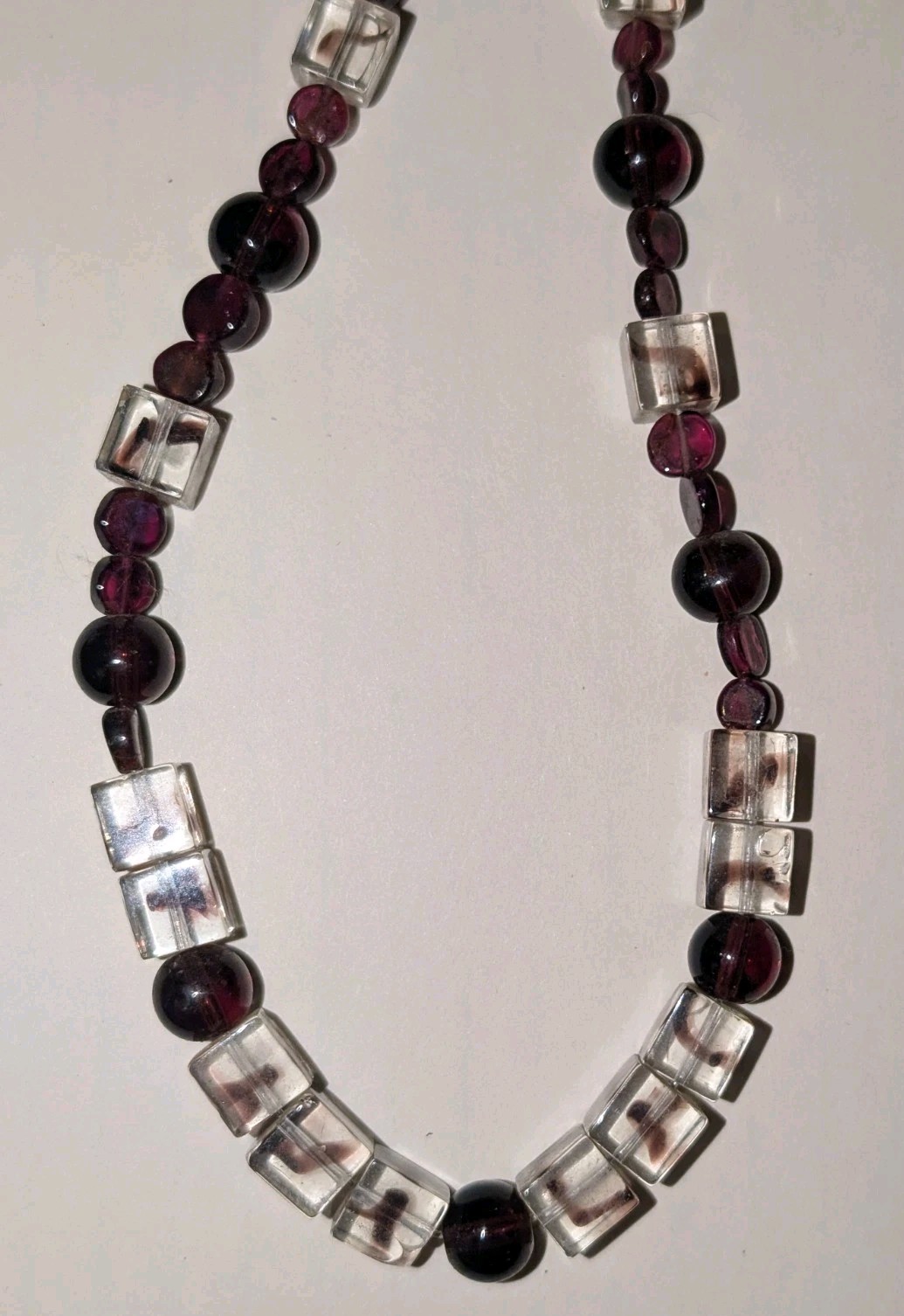 Unique Rhodolite Garnet & Acrylic Cube Beads Necklace